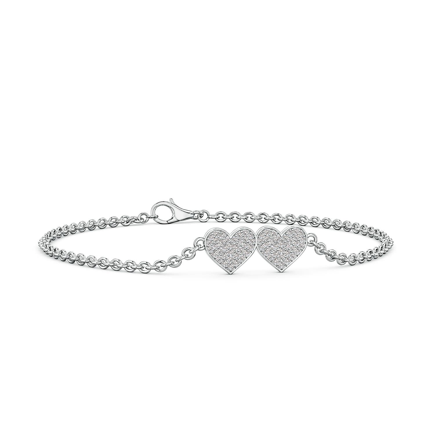 0.9mm IJI1I2 Pavé Diamond Double Heart Chain Bracelet in White Gold