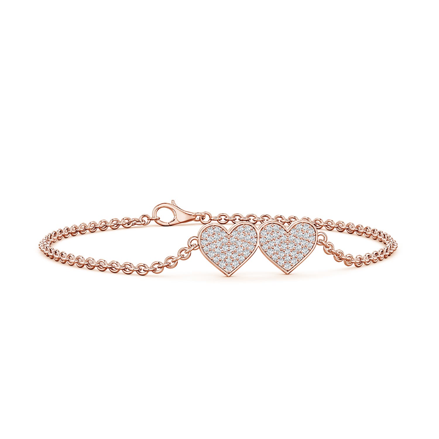 1.1mm GVS2 Pavé Diamond Double Heart Chain Bracelet in Rose Gold