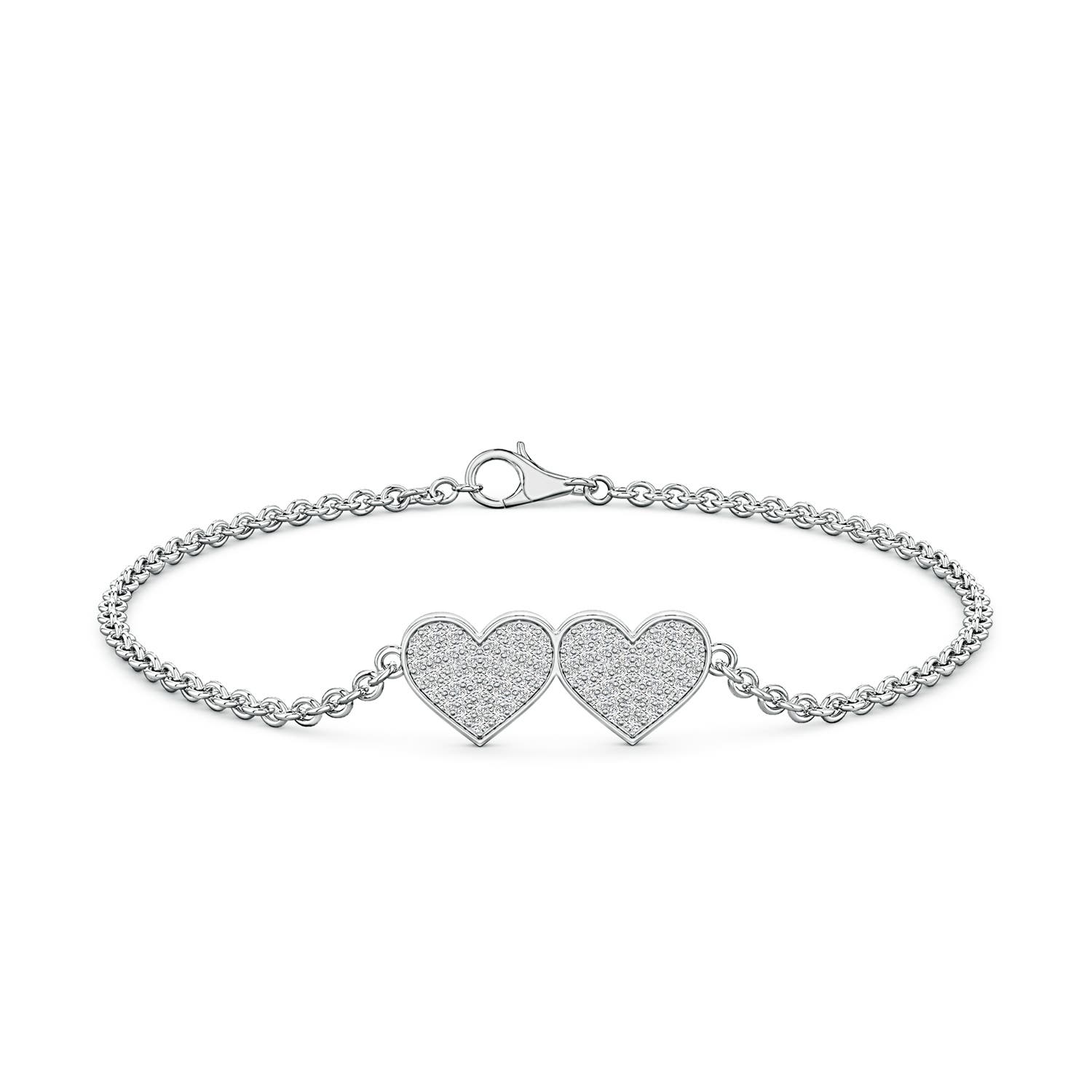 1.1mm HSI2 Pavé Diamond Double Heart Chain Bracelet in 18K White Gold