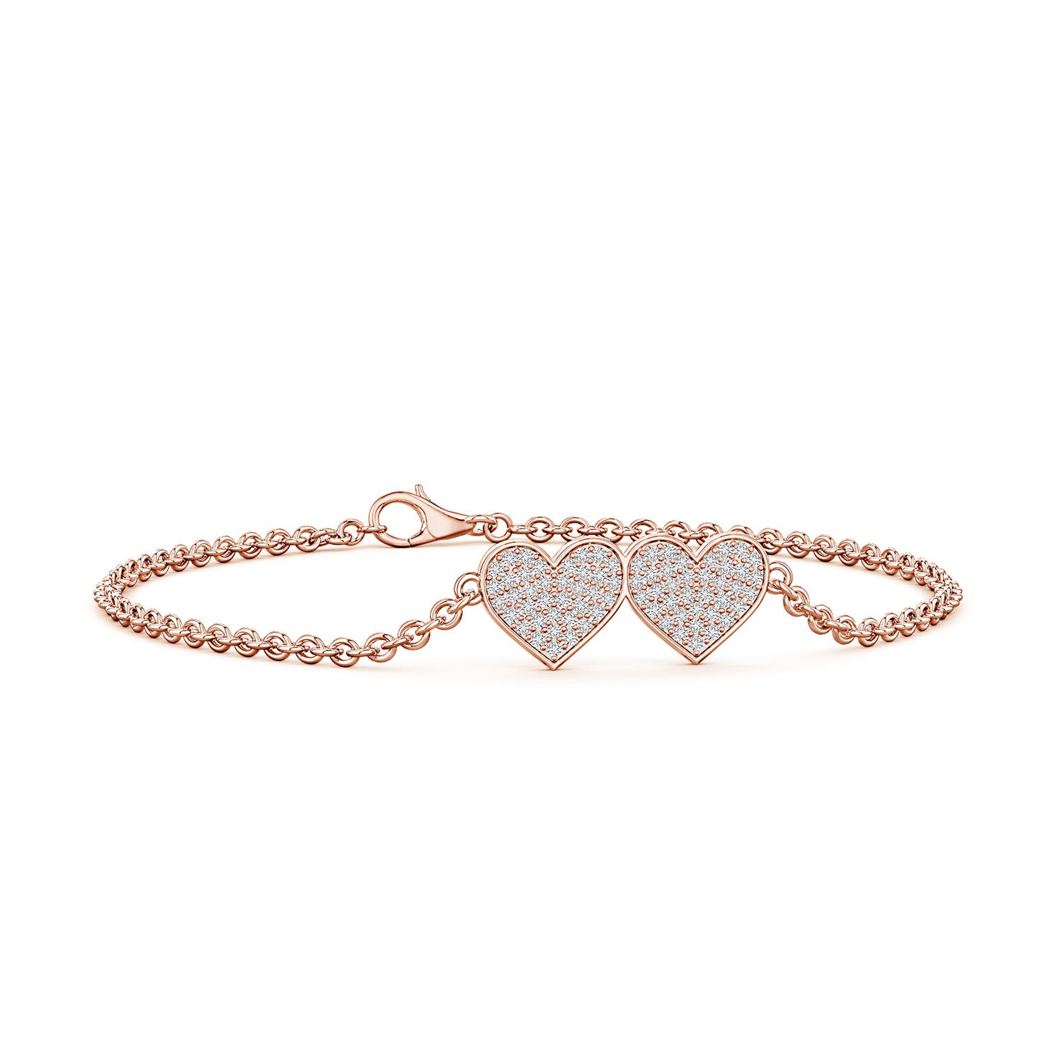 1.1mm HSI2 Pavé Diamond Double Heart Chain Bracelet in Rose Gold