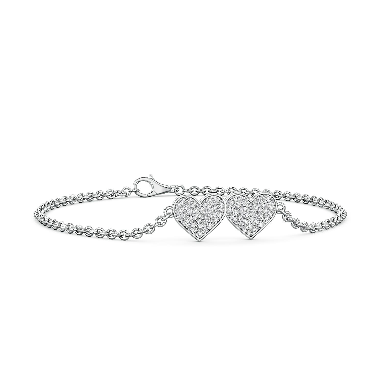 1.1mm HSI2 Pavé Diamond Double Heart Chain Bracelet in White Gold