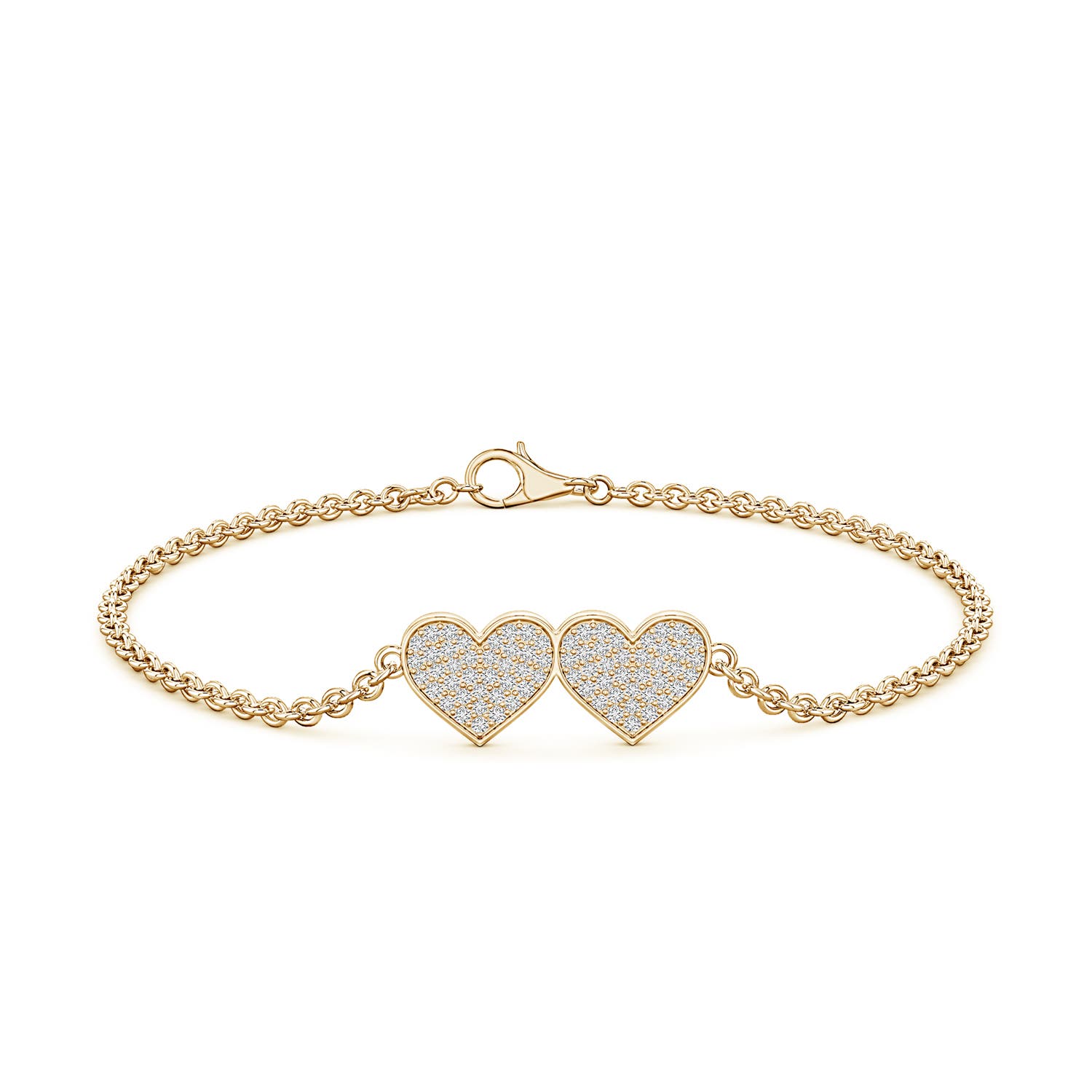1.1mm HSI2 Pavé Diamond Double Heart Chain Bracelet in Yellow Gold