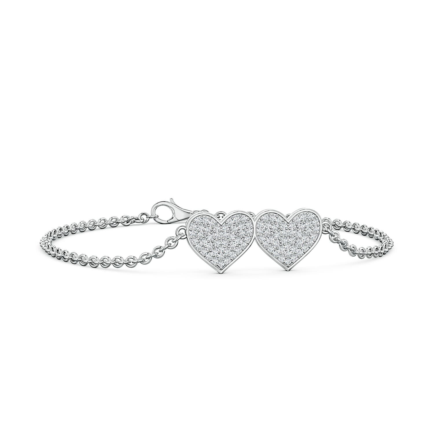 1.2mm GVS2 Pavé Diamond Double Heart Chain Bracelet in White Gold