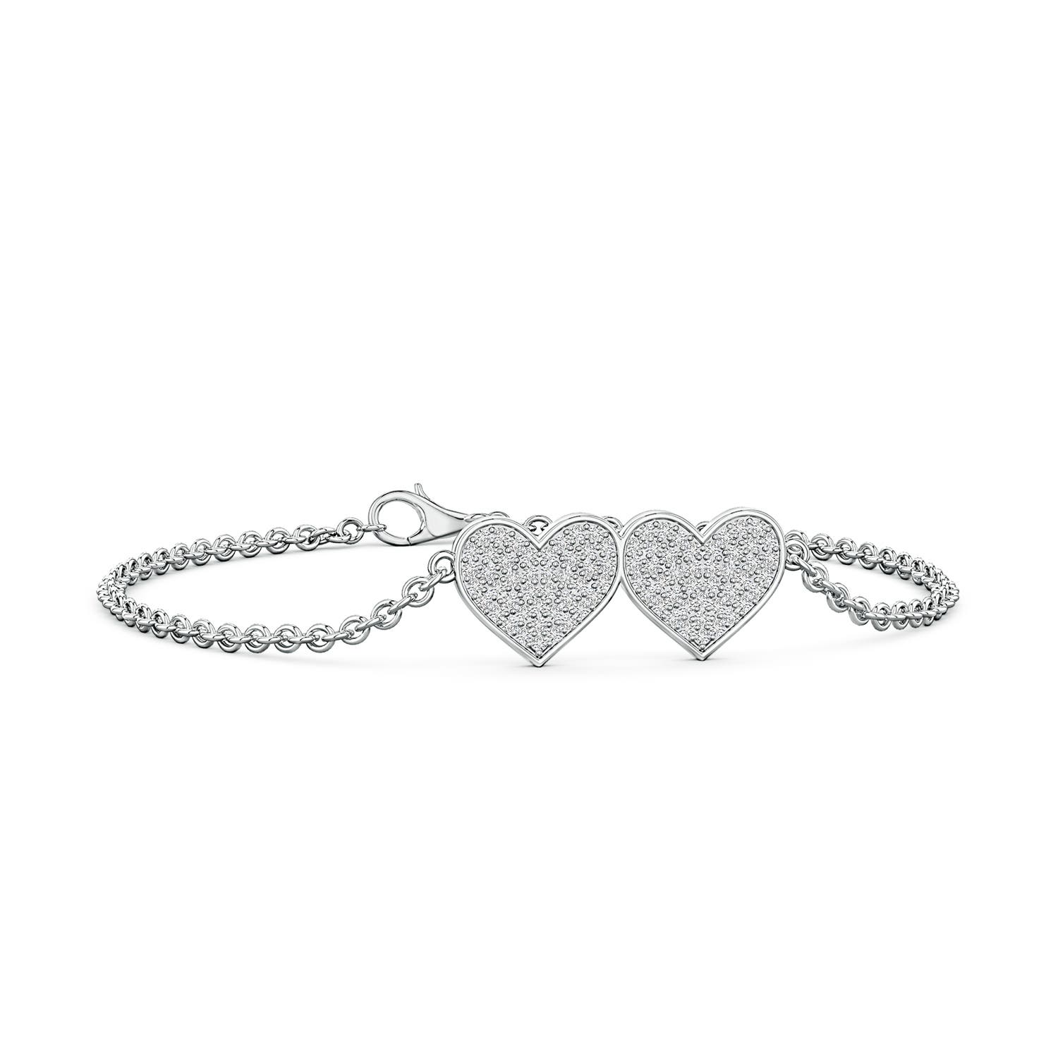 1.2mm HSI2 Pavé Diamond Double Heart Chain Bracelet in 18CT White Gold