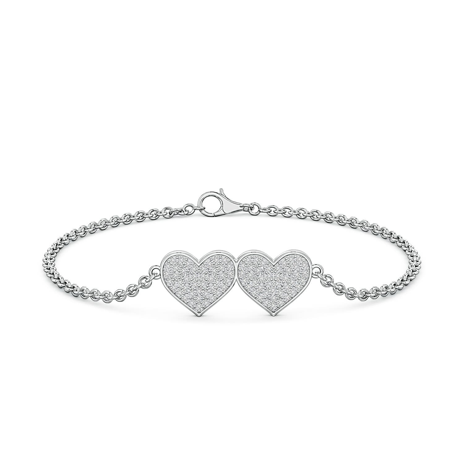 1.2mm HSI2 Pavé Diamond Double Heart Chain Bracelet in 18K White Gold