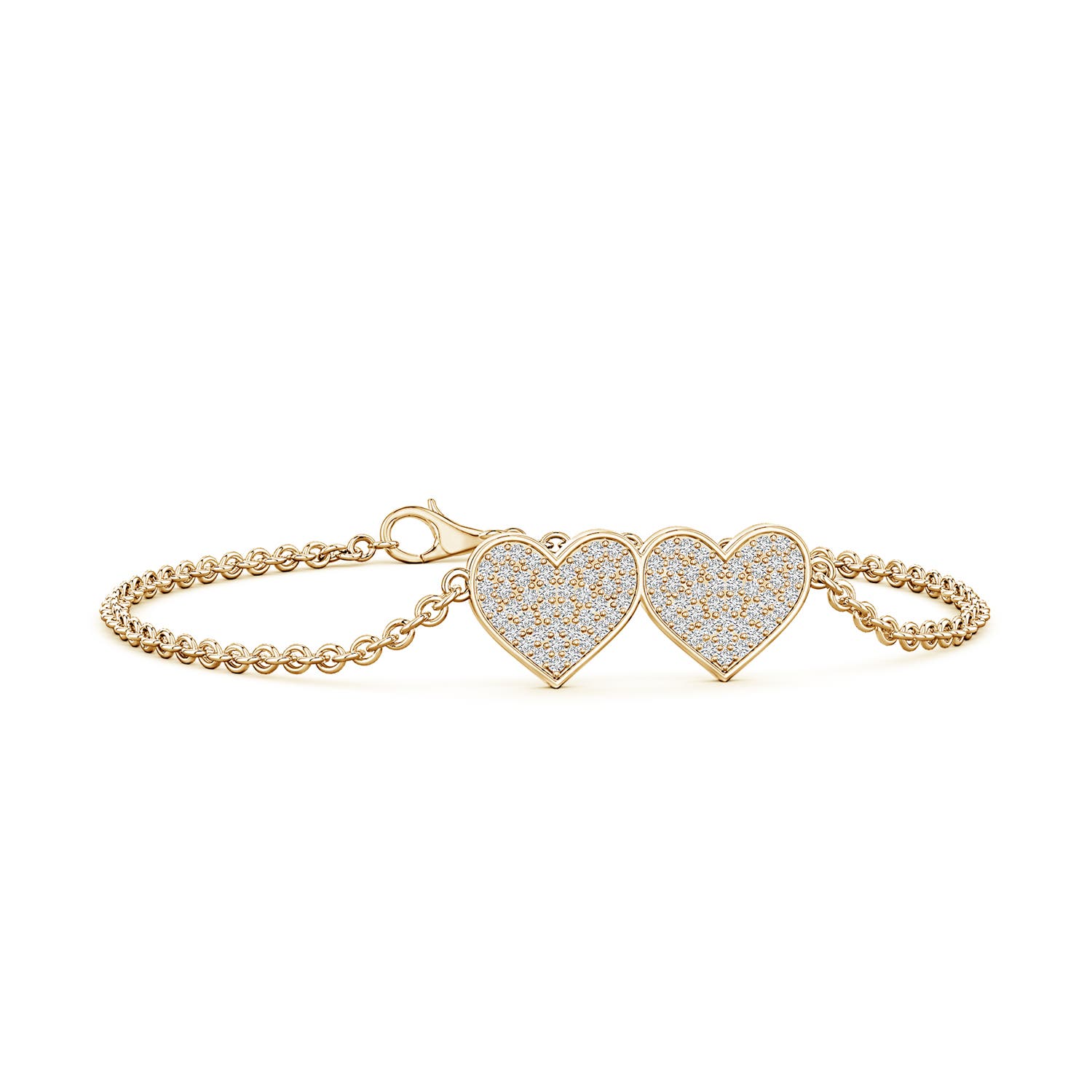 1.2mm HSI2 Pavé Diamond Double Heart Chain Bracelet in 18CT Yellow Gold