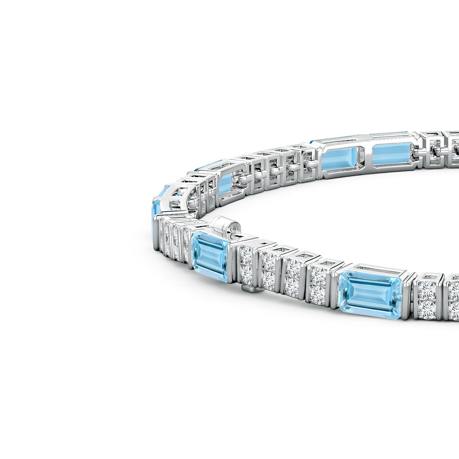 5x3mm AAAA Lee Harris x Angara Aquamarine and Diamond Modern Art Deco Inspired Tennis Bracelet in P950 Platinum