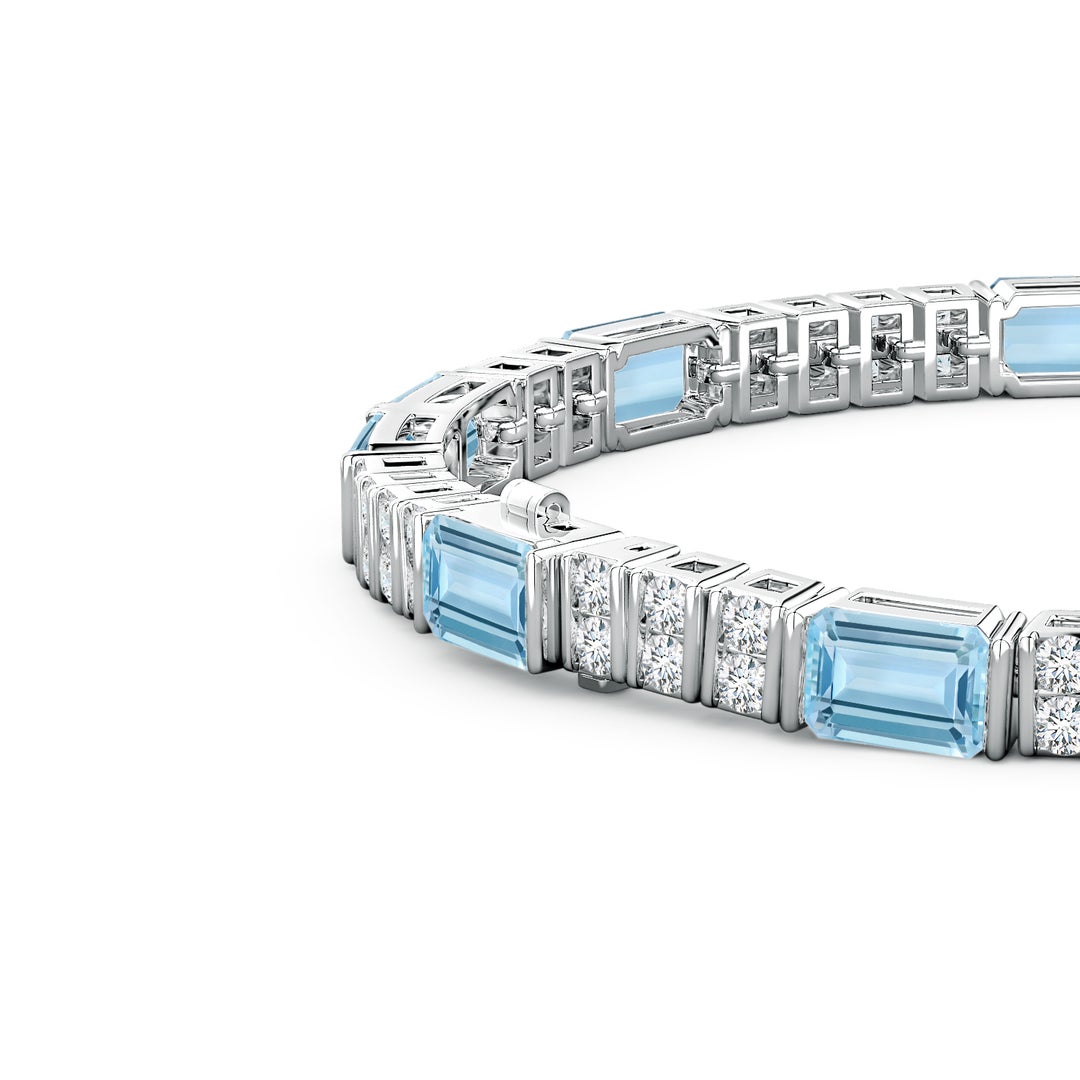 6x4mm AAA Lee Harris x Angara Aquamarine and Diamond Modern Art Deco Inspired Tennis Bracelet in White Gold - side 4