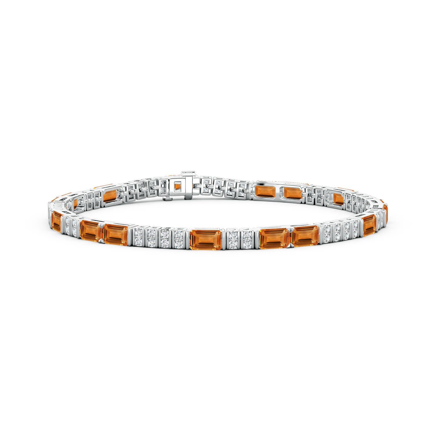 5x3mm AAA Lee Harris x Angara Citrine and Diamond Modern Art Deco Inspired Tennis Bracelet in P950 Platinum