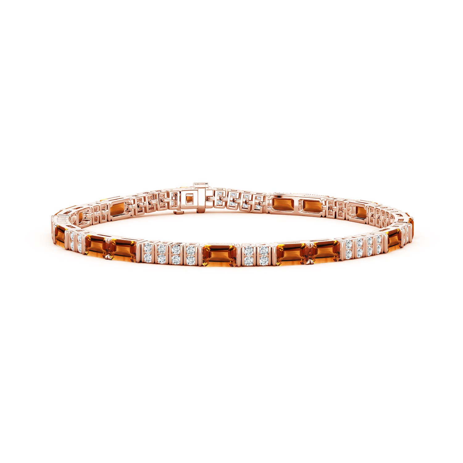 5x3mm AAAA Lee Harris x Angara Citrine and Diamond Modern Art Deco Inspired Tennis Bracelet in Rose Gold