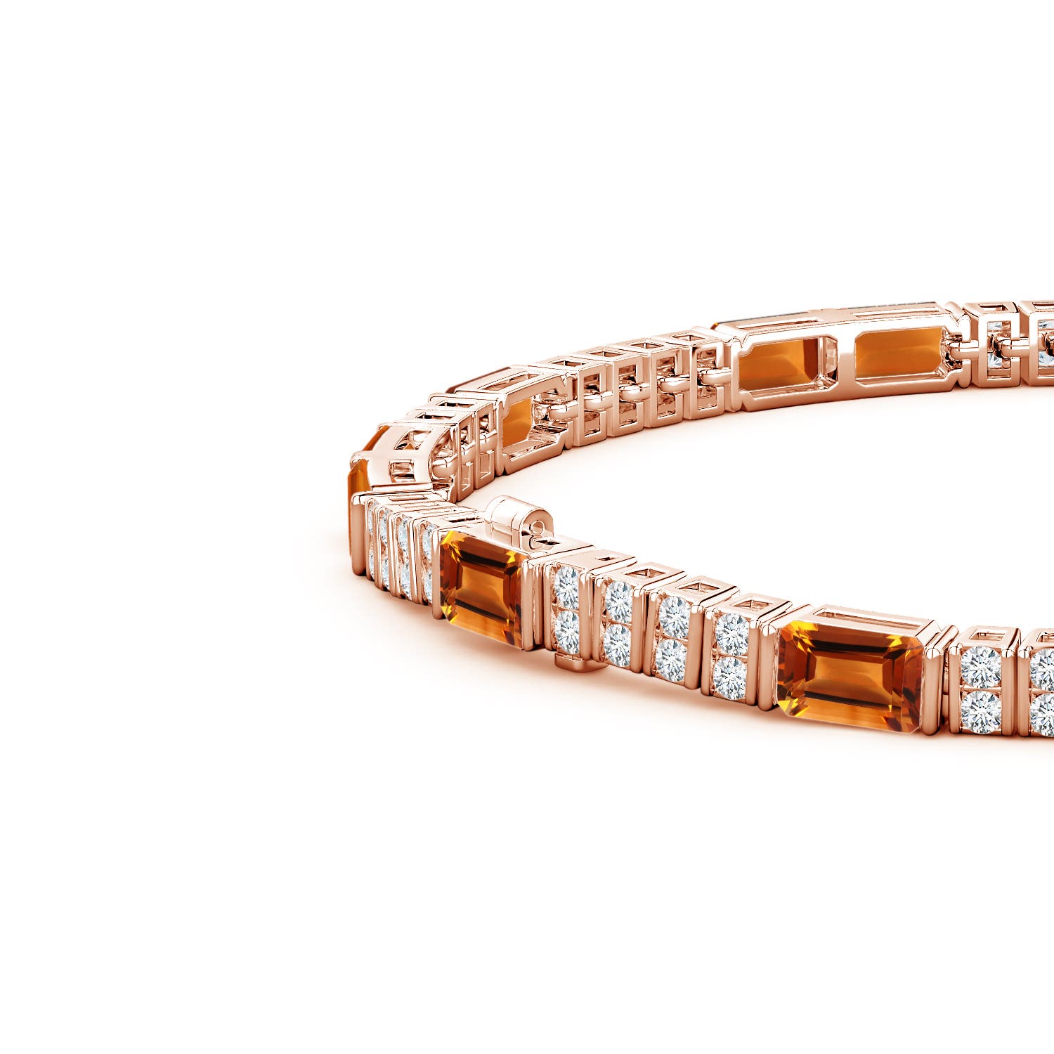 5x3mm AAAA Lee Harris x Angara Citrine and Diamond Modern Art Deco Inspired Tennis Bracelet in Rose Gold