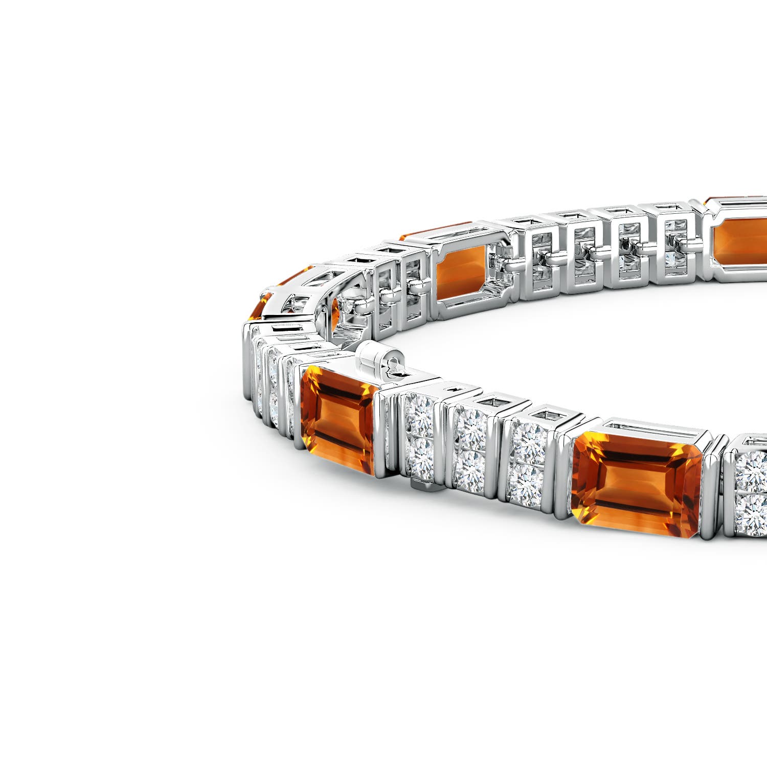 6x4mm AAAA Lee Harris x Angara Citrine and Diamond Modern Art Deco Inspired Tennis Bracelet in P950 Platinum
