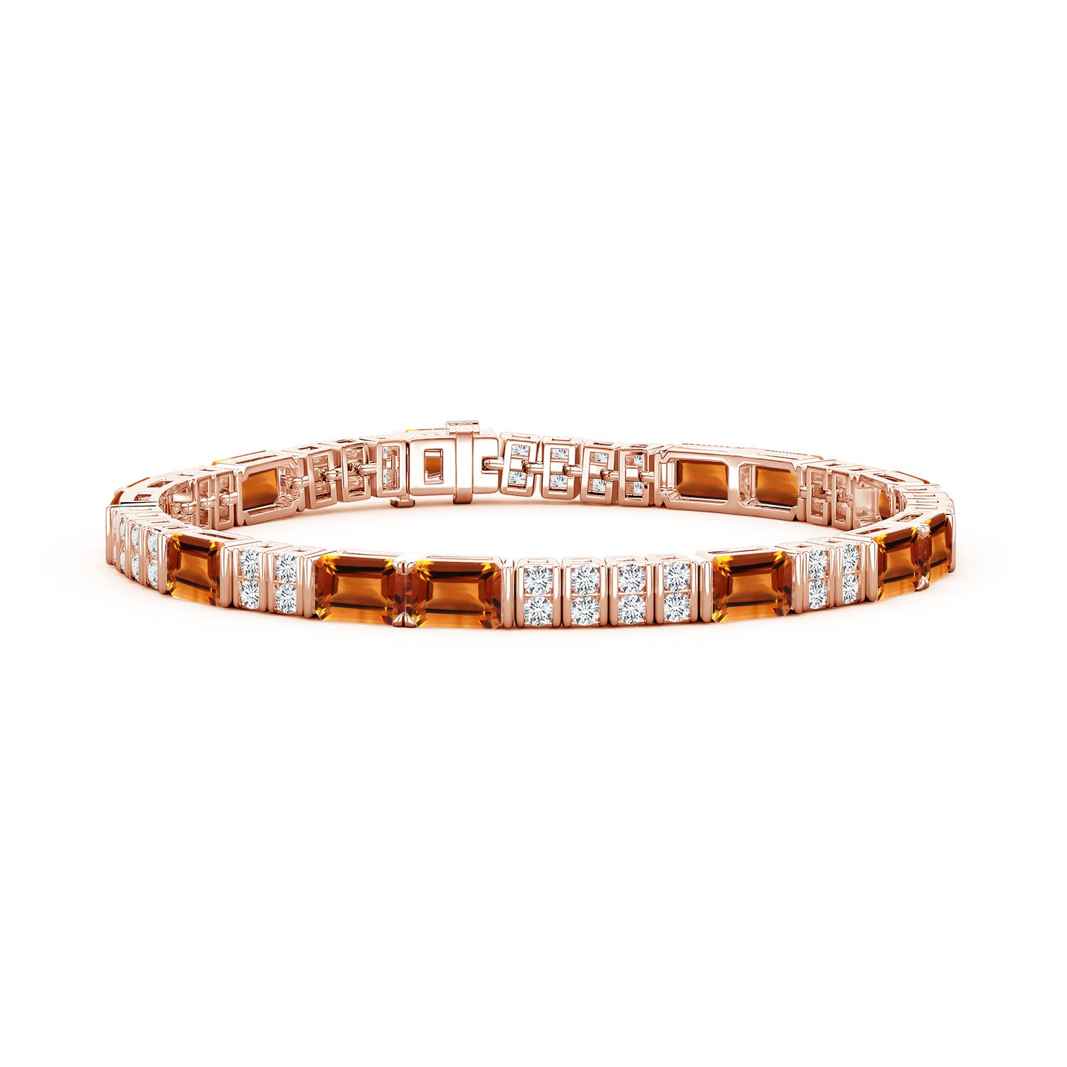 6x4mm AAAA Lee Harris x Angara Citrine and Diamond Modern Art Deco Inspired Tennis Bracelet in Rose Gold