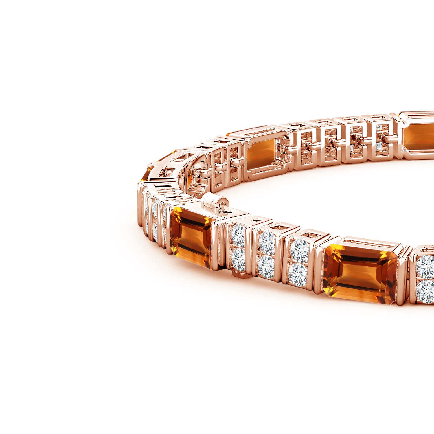 6x4mm AAAA Lee Harris x Angara Citrine and Diamond Modern Art Deco Inspired Tennis Bracelet in Rose Gold