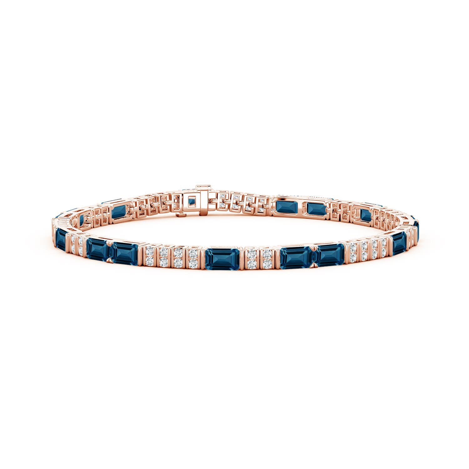 5x3mm AAAA Lee Harris x Angara London Blue Topaz and Diamond Modern Art Deco Inspired Tennis Bracelet in Rose Gold