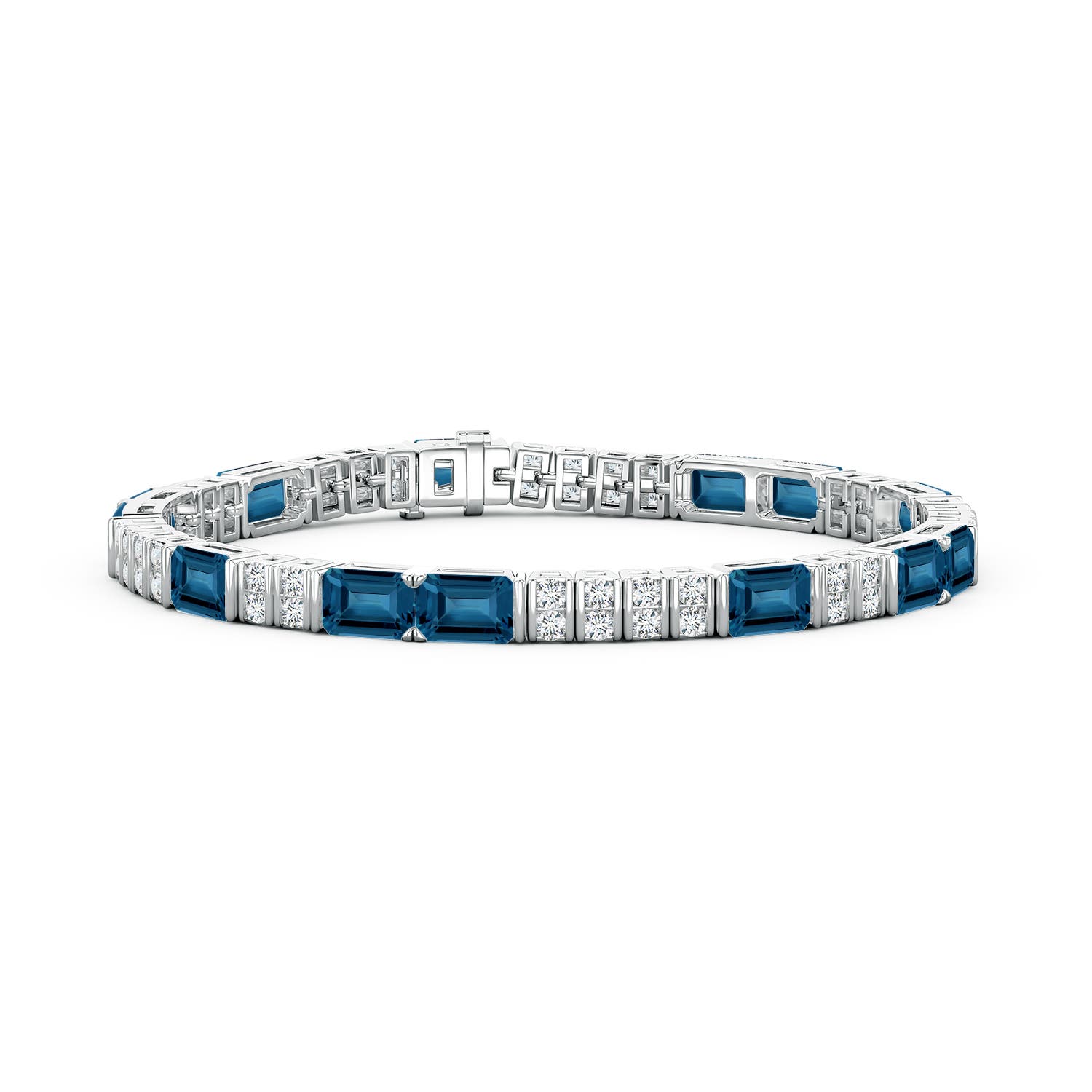 6x4mm AAA Lee Harris x Angara London Blue Topaz and Diamond Modern Art Deco Inspired Tennis Bracelet in White Gold