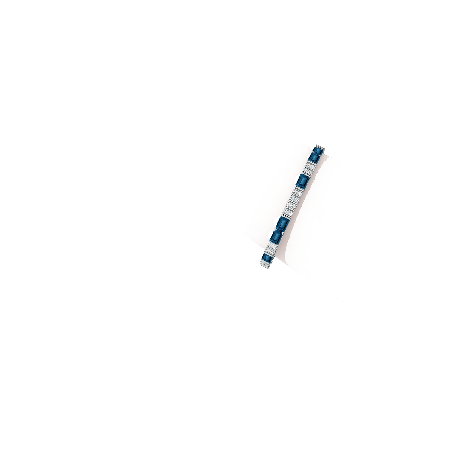 6x4mm AAA Lee Harris x Angara London Blue Topaz and Diamond Modern Art Deco Inspired Tennis Bracelet in White Gold - body_arm