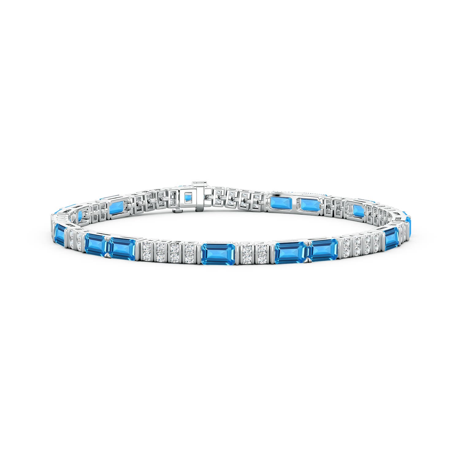 5x3mm AAAA Lee Harris x Angara Swiss Blue Topaz and Diamond Modern Art Deco Inspired Tennis Bracelet in P950 Platinum