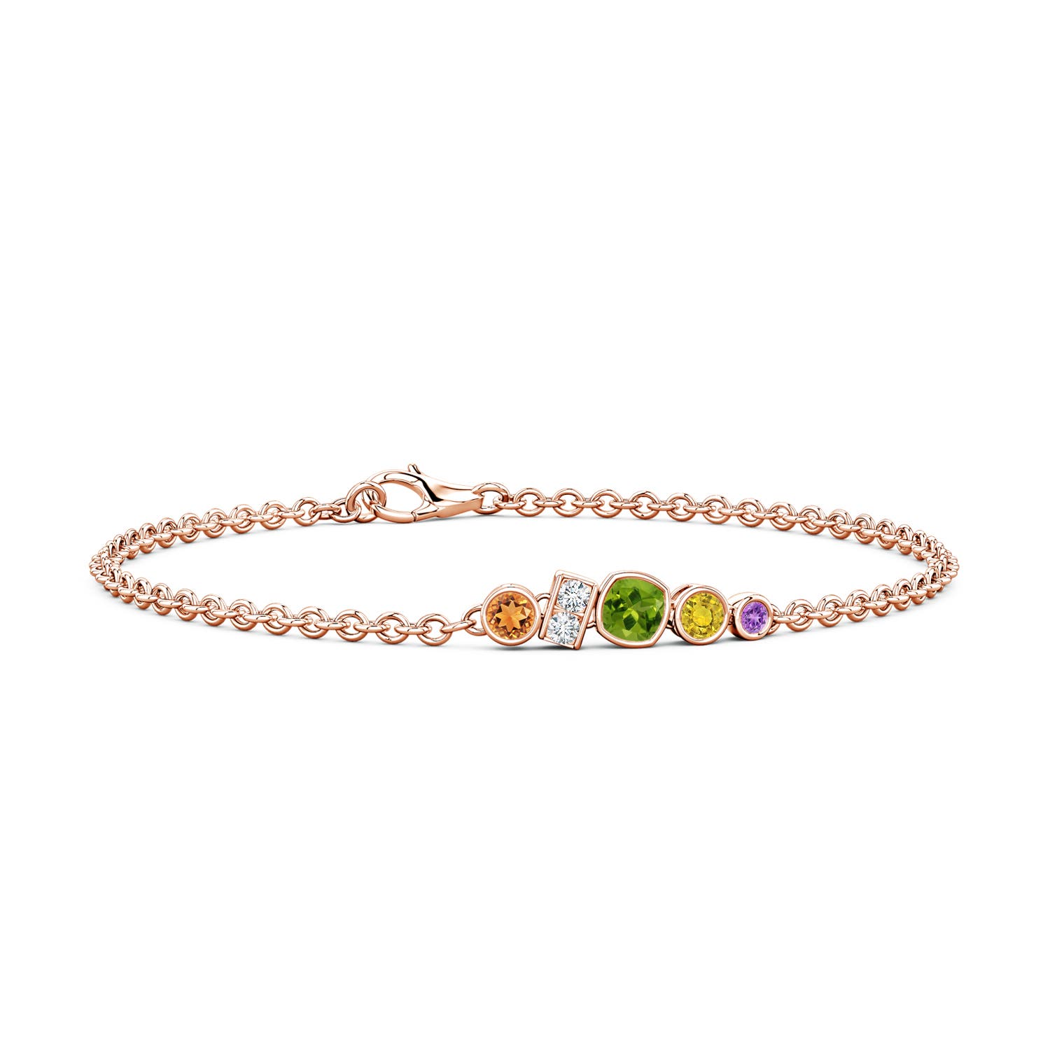 4mm AAAA Lee Harris x Angara Multi-Color Gemstone Cluster Modern Art Deco Inspired Bracelet in Rose Gold