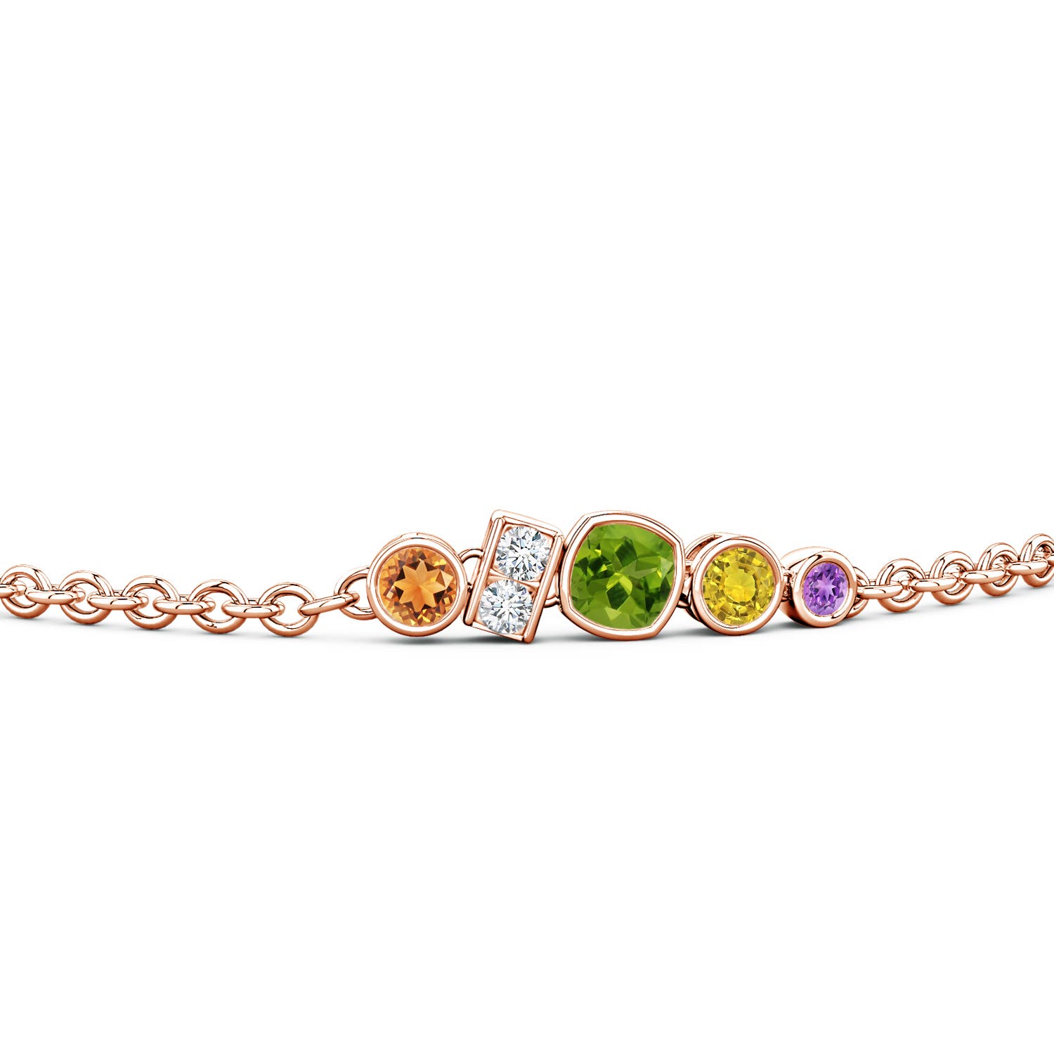 4mm AAAA Lee Harris x Angara Multi-Color Gemstone Cluster Modern Art Deco Inspired Bracelet in Rose Gold