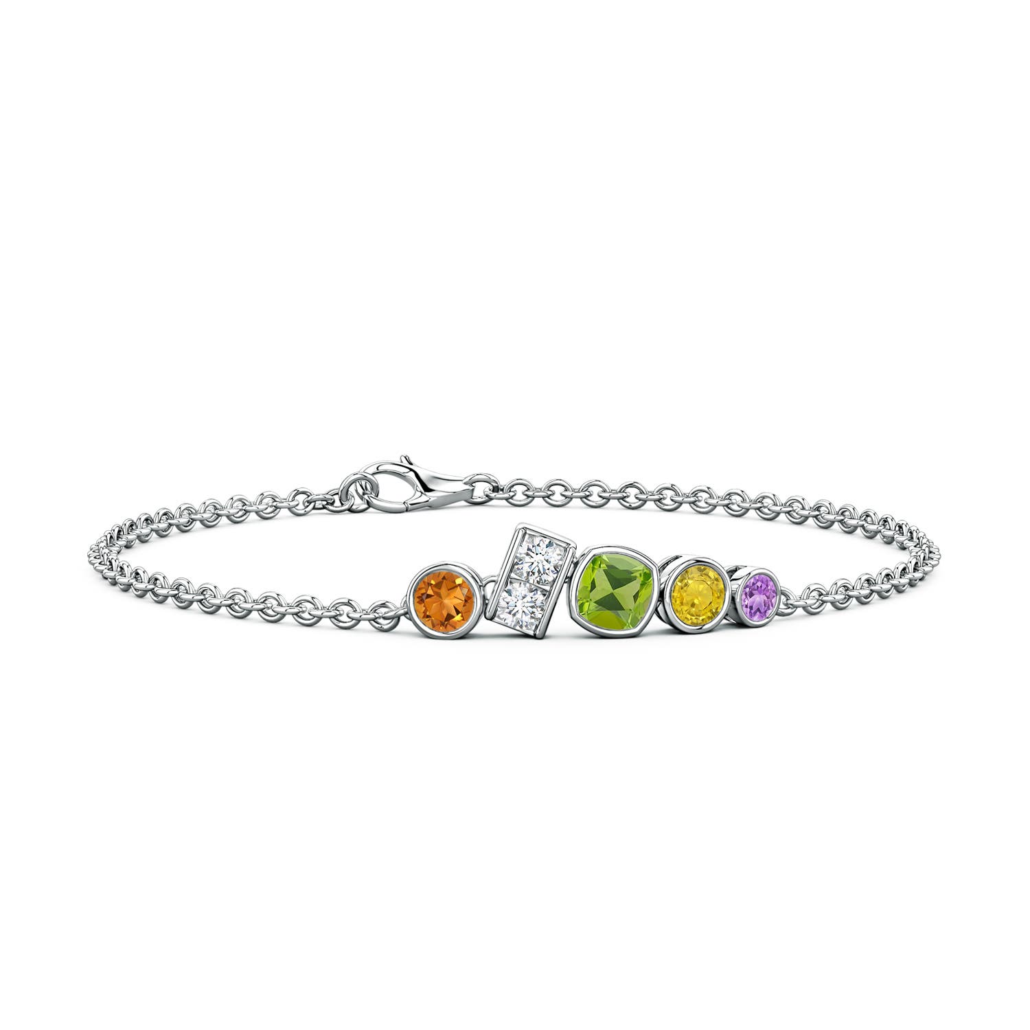 5mm AAA Lee Harris x Angara Multi-Colour Gemstone Cluster Modern Art Deco Inspired Bracelet in White Gold