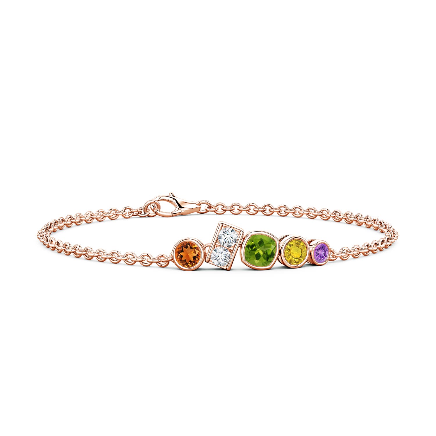 5mm AAAA Lee Harris x Angara Multi-Color Gemstone Cluster Modern Art Deco Inspired Bracelet in 18K Rose Gold