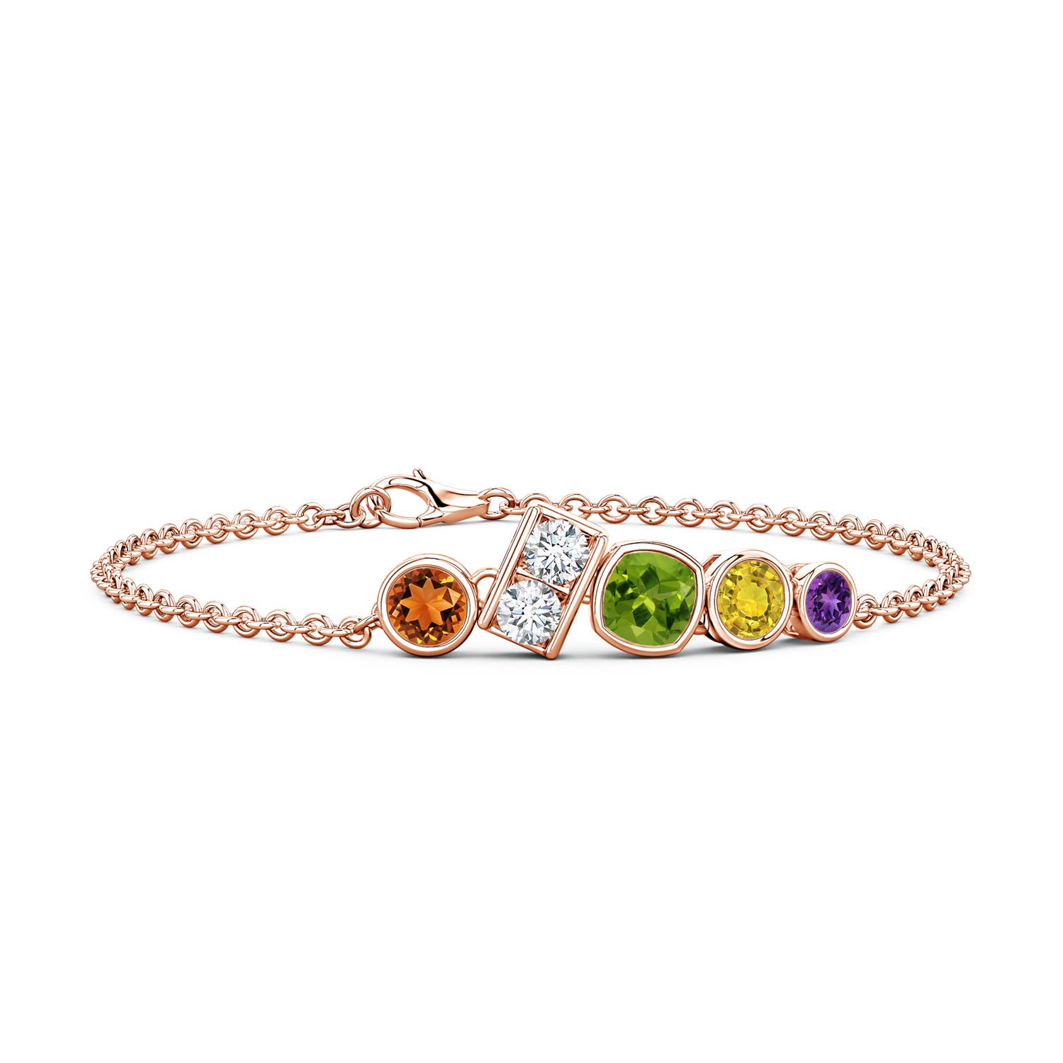 6mm AAAA Lee Harris x Angara Multi-Color Gemstone Cluster Modern Art Deco Inspired Bracelet in Rose Gold