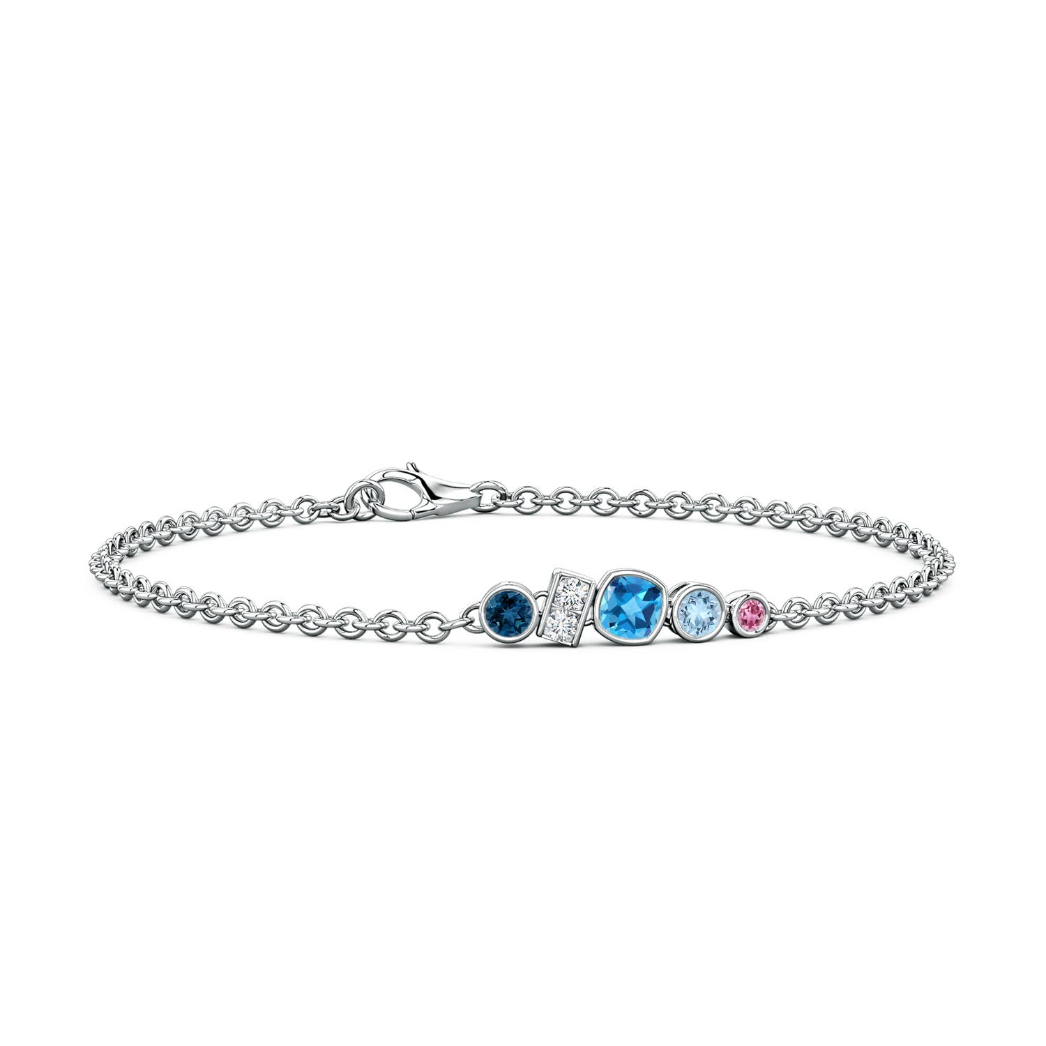 4mm AAA Lee Harris x Angara Multi-Gemstone Cluster Modern Art Deco Inspired Bracelet in P950 Platinum