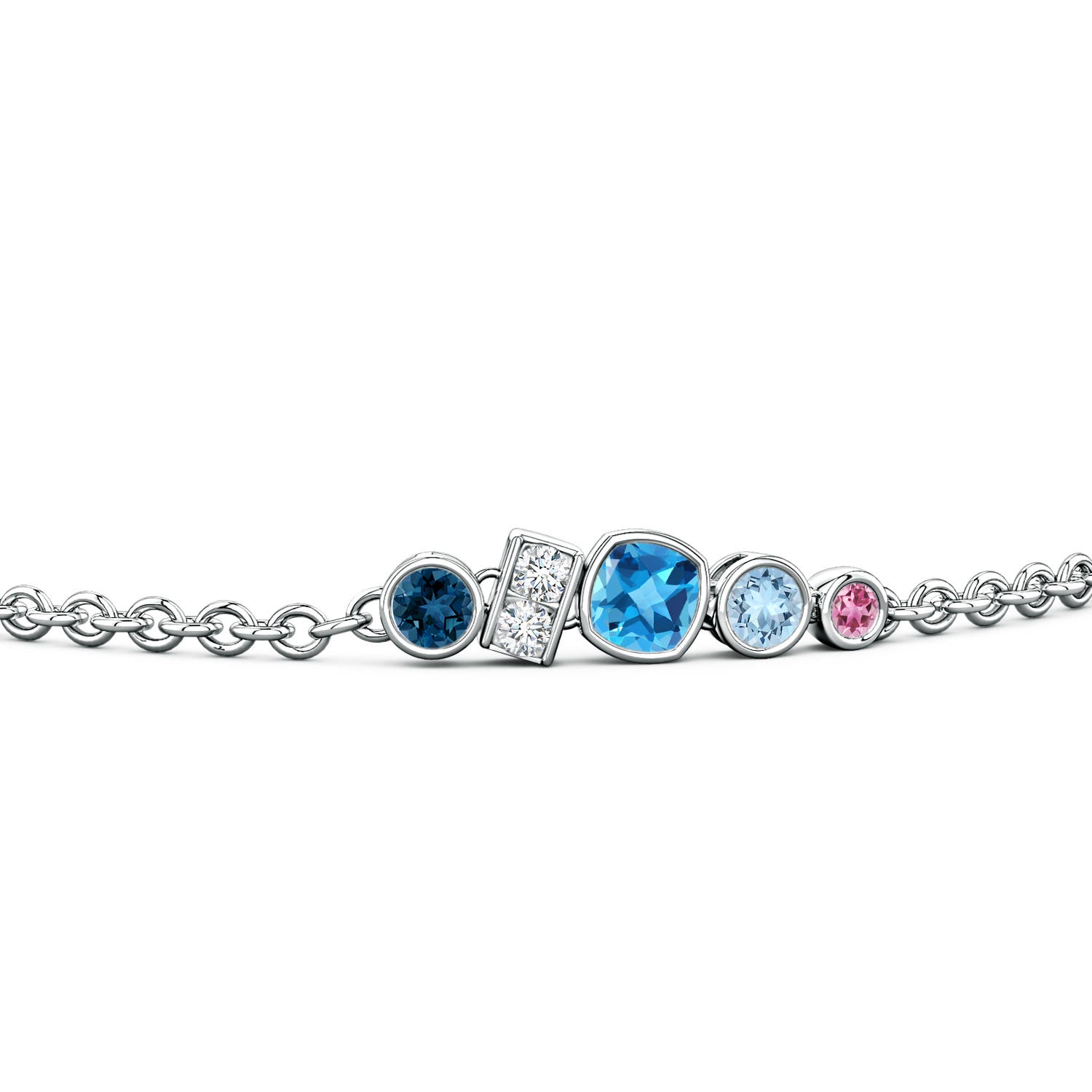 4mm AAA Lee Harris x Angara Multi-Gemstone Cluster Modern Art Deco Inspired Bracelet in White Gold