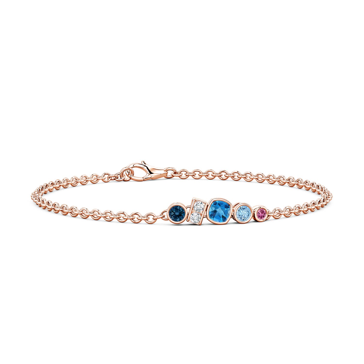 4mm AAAA Lee Harris x Angara Multi-Gemstone Cluster Modern Art Deco Inspired Bracelet in Rose Gold