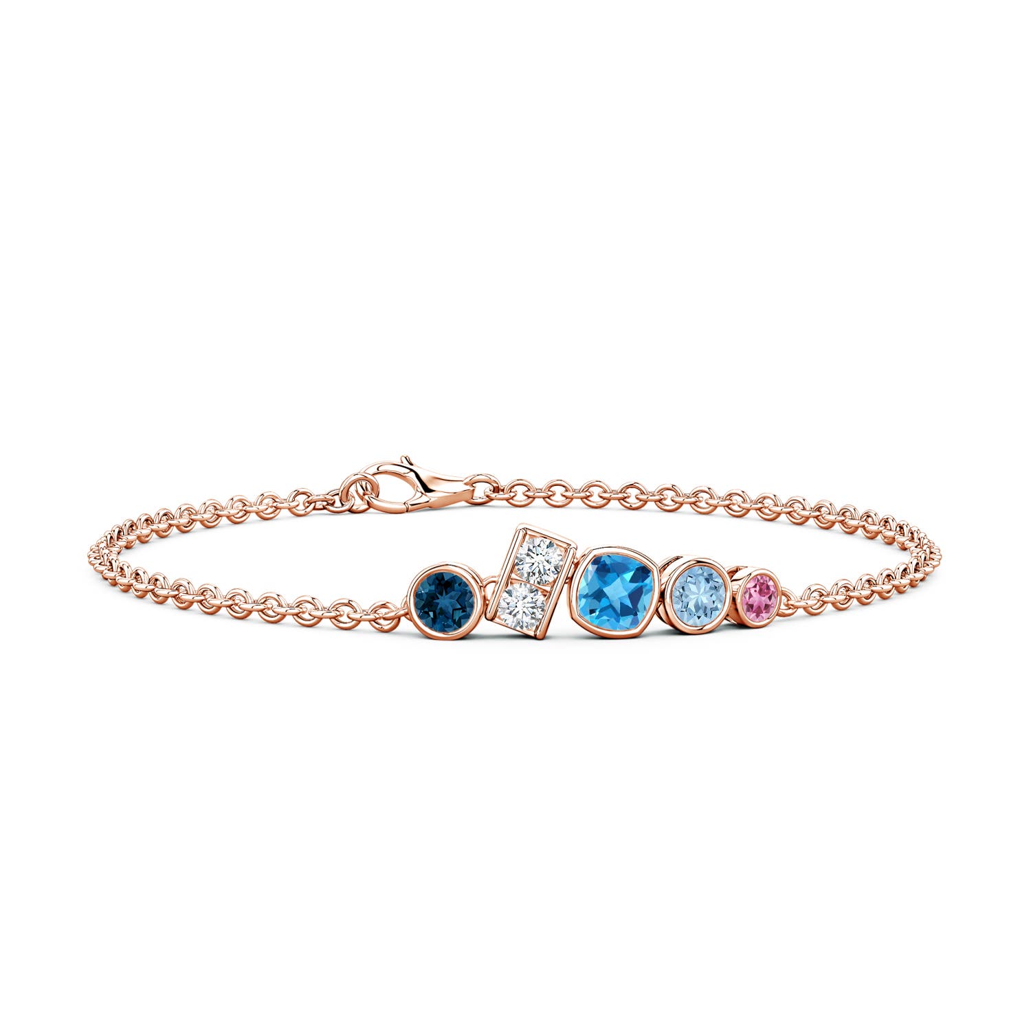 5mm AAA Lee Harris x Angara Multi-Gemstone Cluster Modern Art Deco Inspired Bracelet in Rose Gold