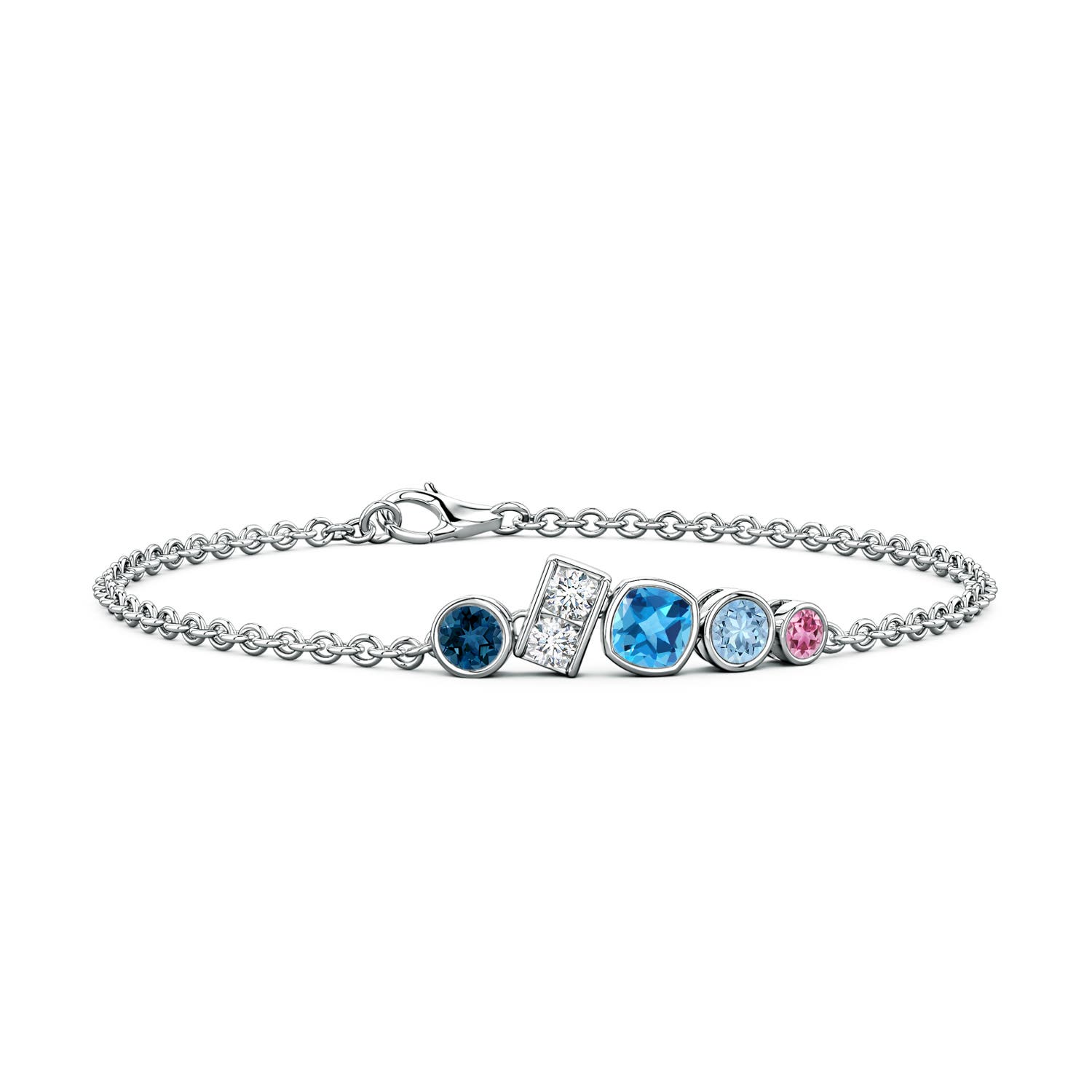 5mm AAA Lee Harris x Angara Multi-Gemstone Cluster Modern Art Deco Inspired Bracelet in White Gold