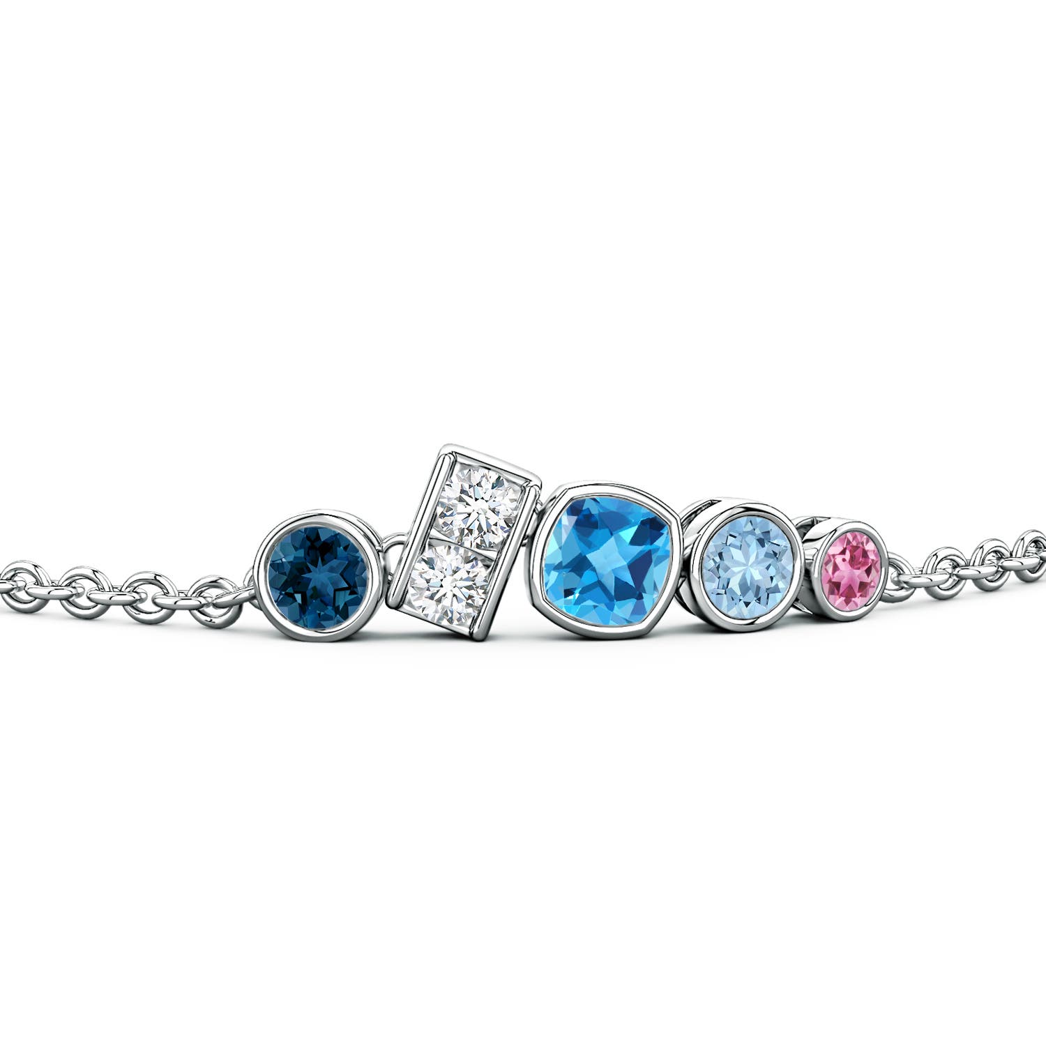 5mm AAA Lee Harris x Angara Multi-Gemstone Cluster Modern Art Deco Inspired Bracelet in White Gold - side 3