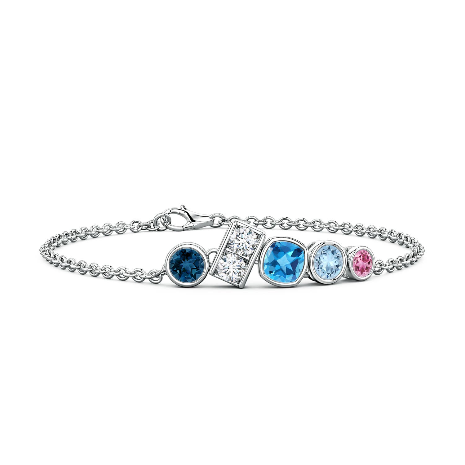 6mm AAA Lee Harris x Angara Multi-Gemstone Cluster Modern Art Deco Inspired Bracelet in White Gold