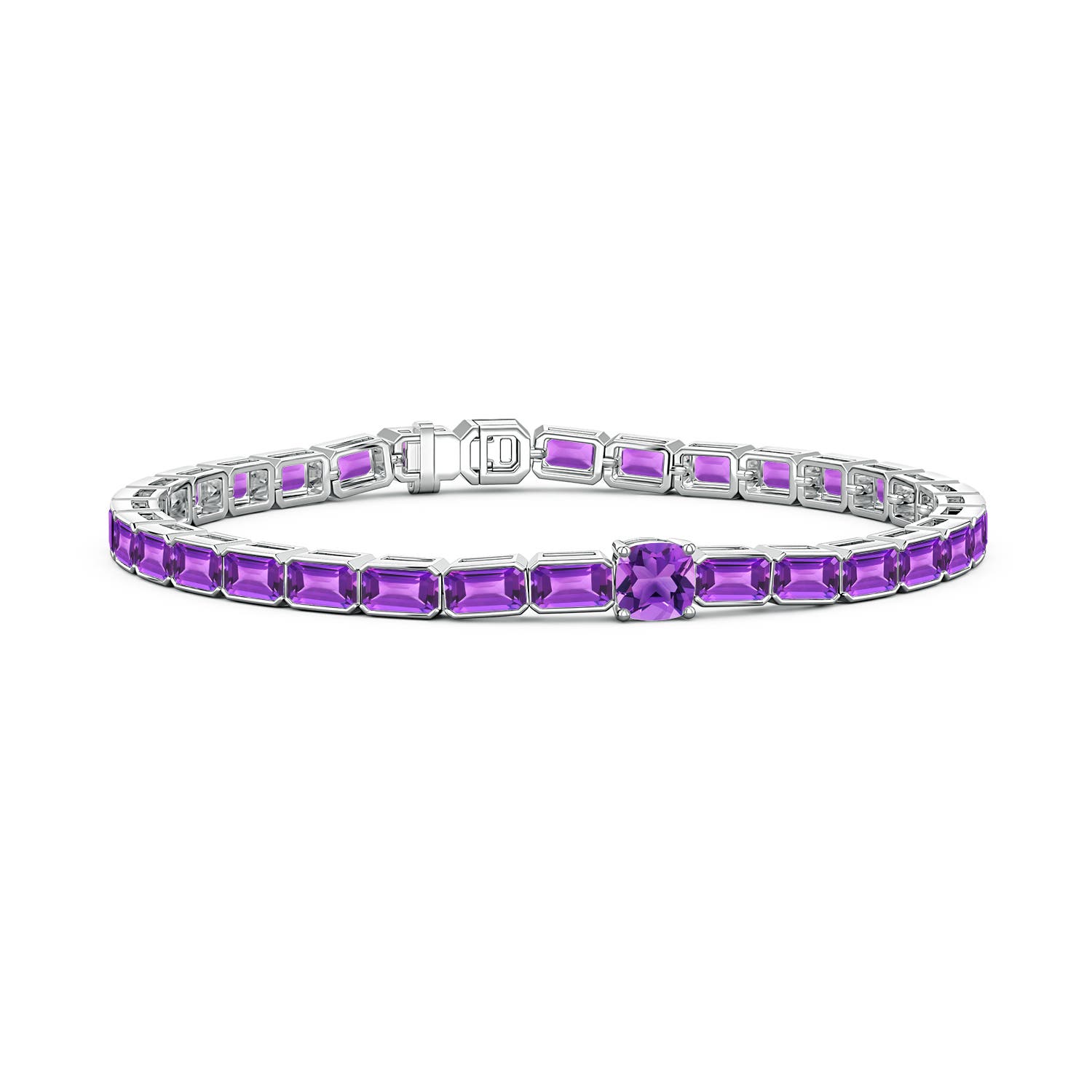 5mm AAA Lee Harris x Angara Cushion Amethyst Modern Art Deco Inspired Tennis Bracelet in White Gold