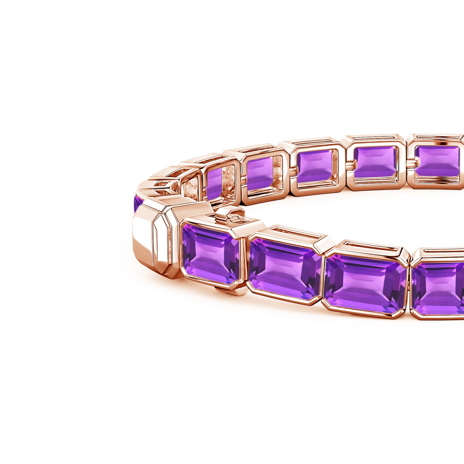 7mm AAA Lee Harris x Angara Cushion Amethyst Modern Art Deco Inspired Tennis Bracelet in Rose Gold