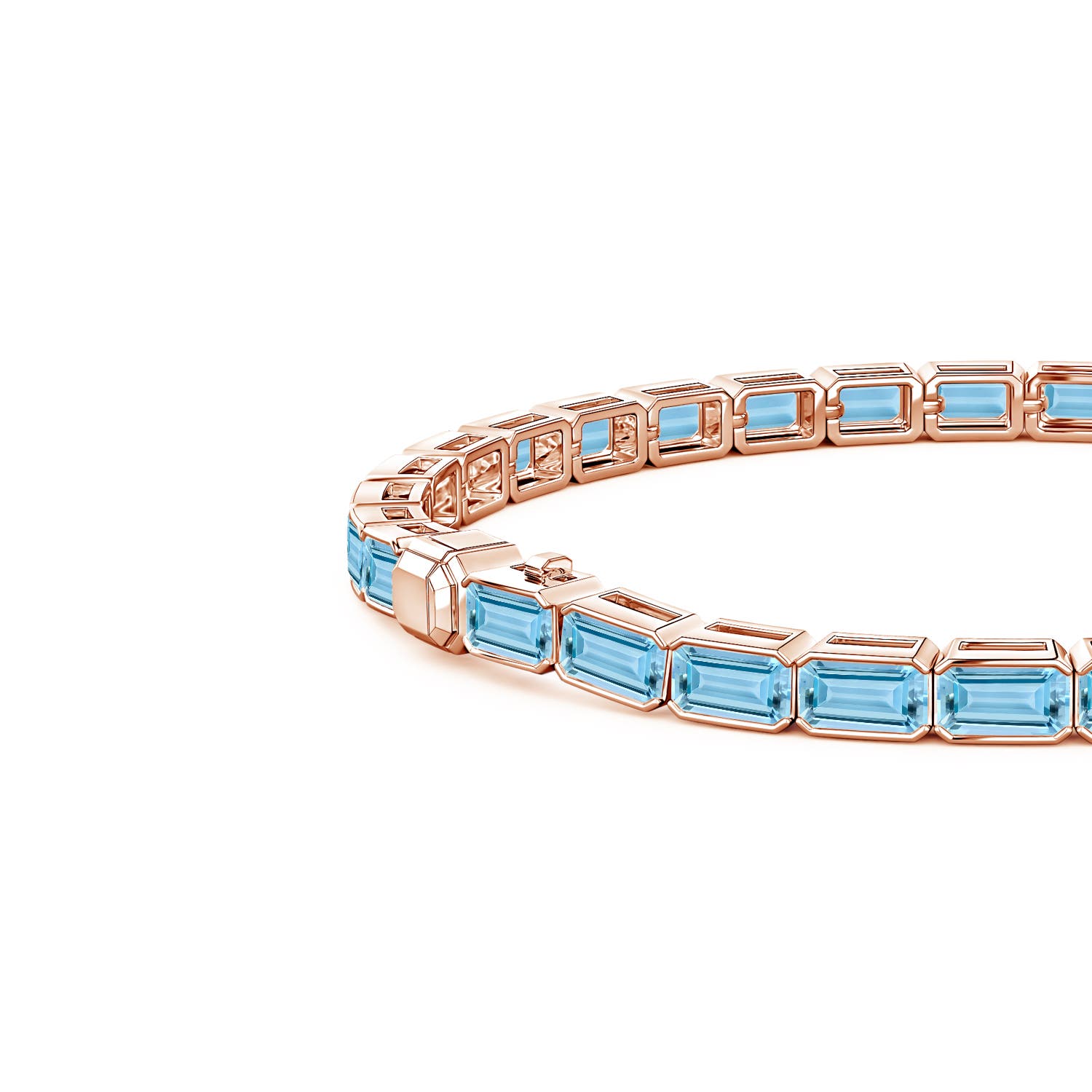 5mm AAAA Lee Harris x Angara Cushion Aquamarine Modern Art Deco Inspired Tennis Bracelet in Rose Gold