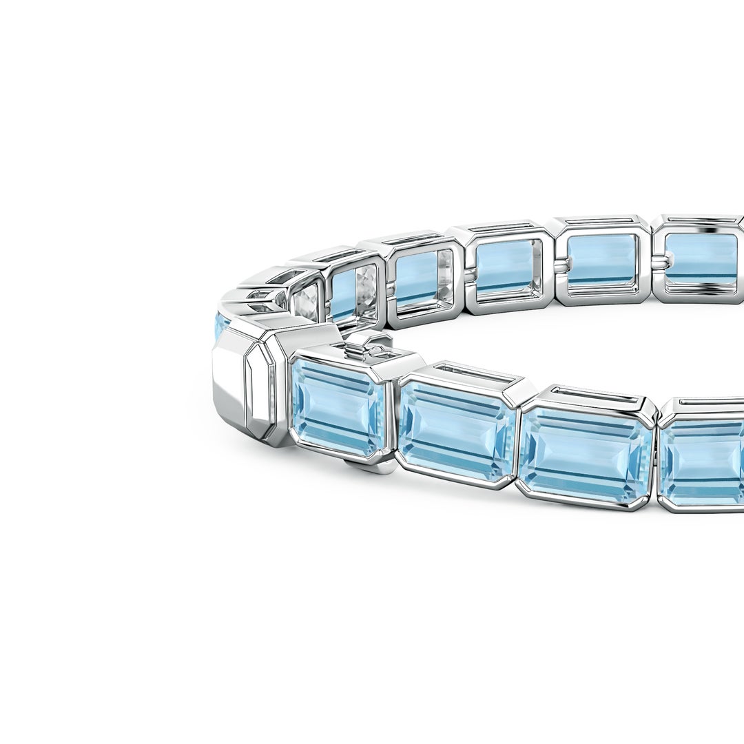 7mm AAA Lee Harris x Angara Cushion Aquamarine Modern Art Deco Inspired Tennis Bracelet in White Gold - side 4