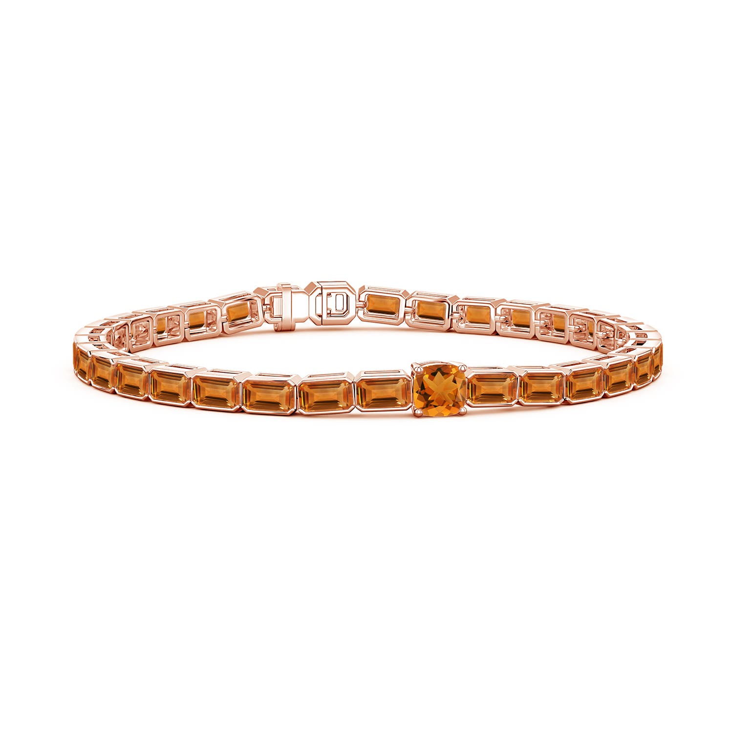 5mm AAA Lee Harris x Angara Cushion Citrine Modern Art Deco Inspired Tennis Bracelet in Rose Gold
