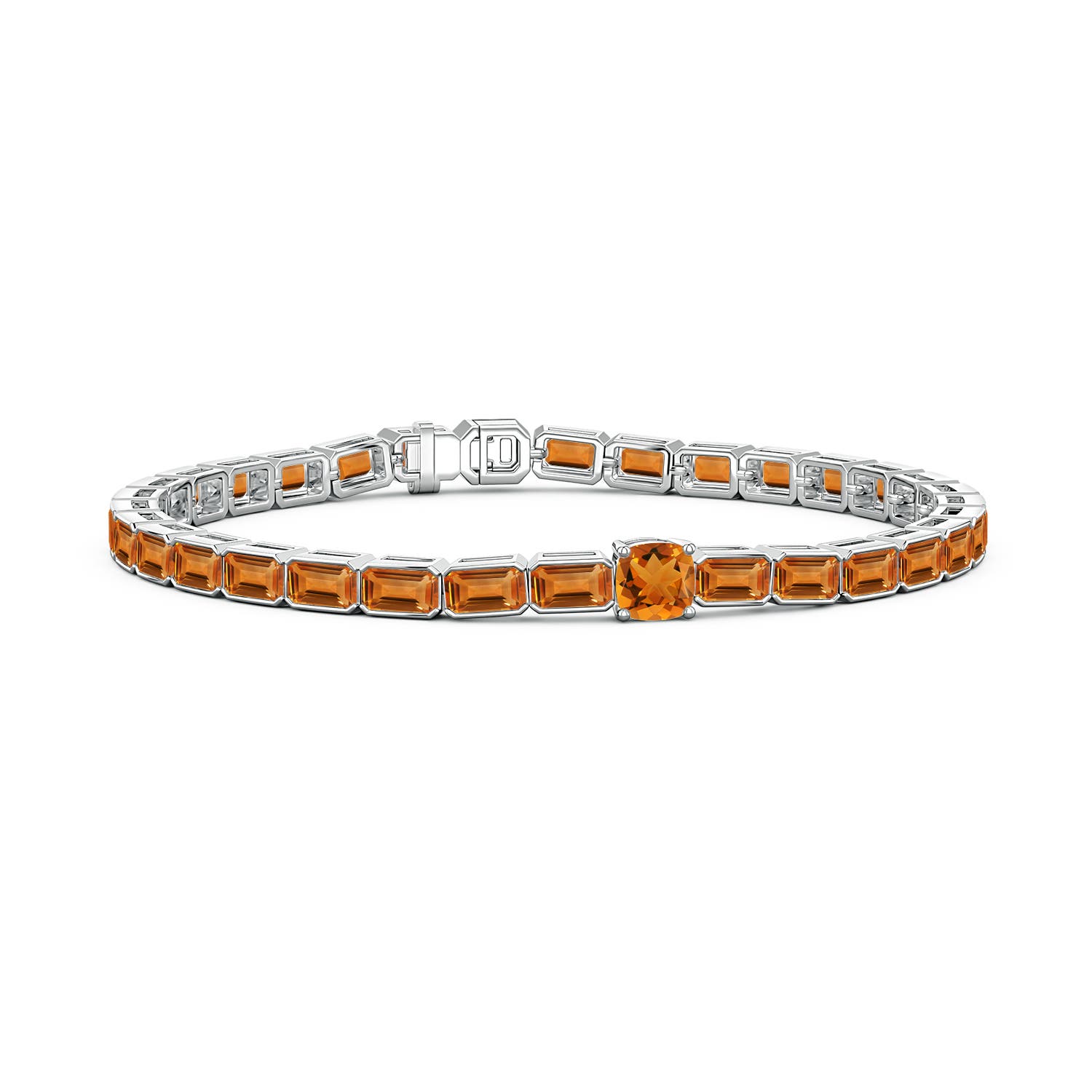 5mm AAA Lee Harris x Angara Cushion Citrine Modern Art Deco Inspired Tennis Bracelet in White Gold