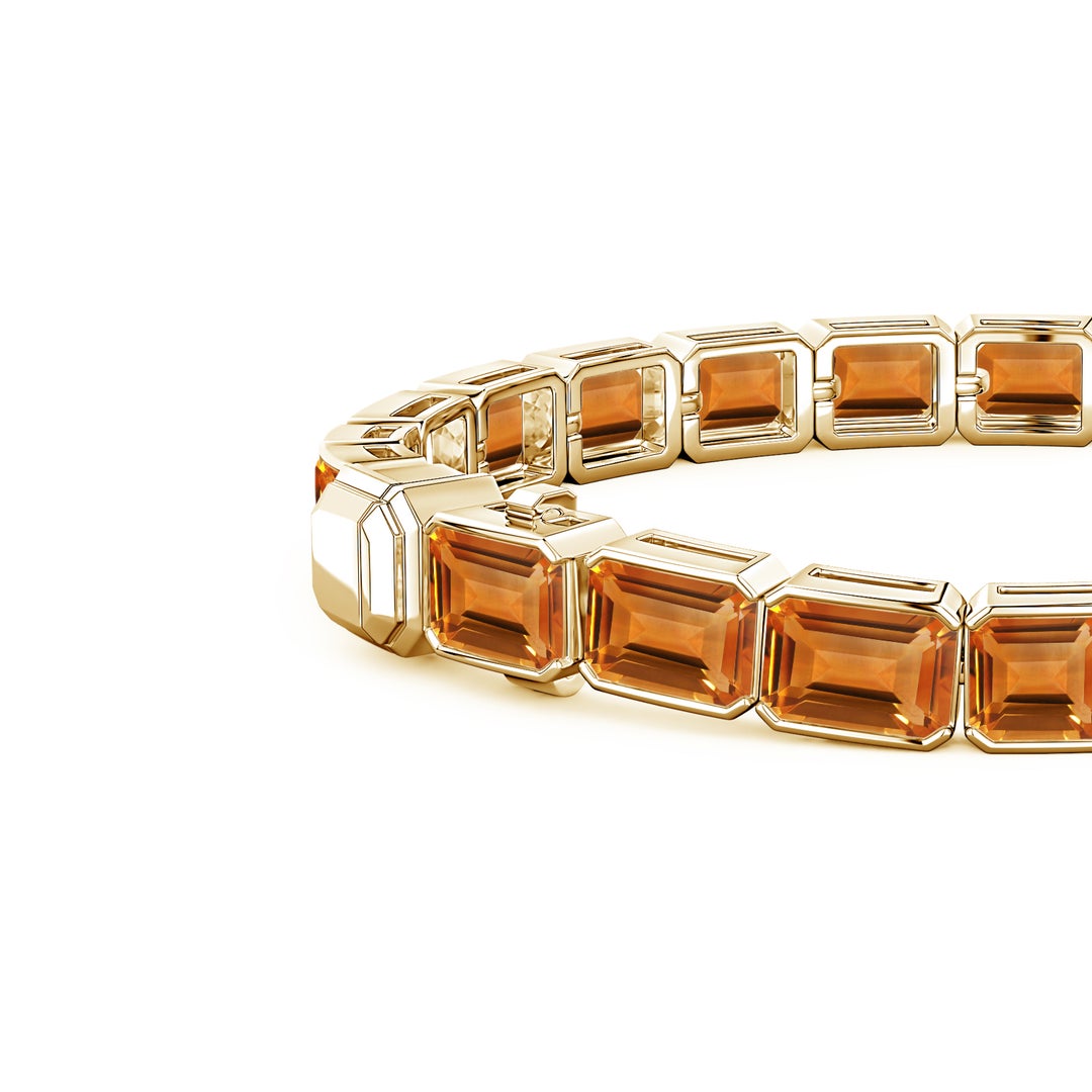 7mm AAA Lee Harris x Angara Cushion Citrine Modern Art Deco Inspired Tennis Bracelet in Yellow Gold - side 4