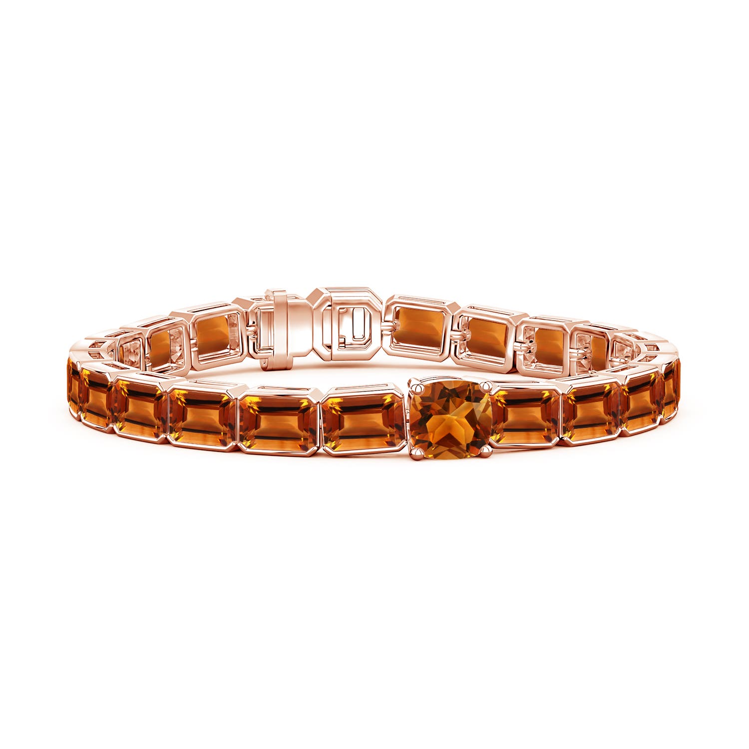 7mm AAAA Lee Harris x Angara Cushion Citrine Modern Art Deco Inspired Tennis Bracelet in 18K Rose Gold