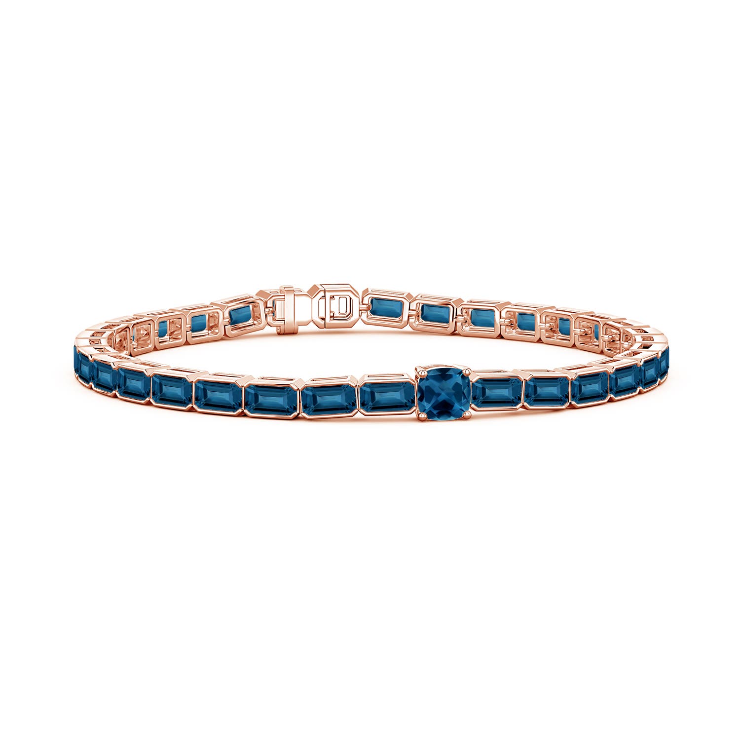5mm AAA Lee Harris x Angara Cushion London Blue Topaz Modern Art Deco Inspired Tennis Bracelet in Rose Gold