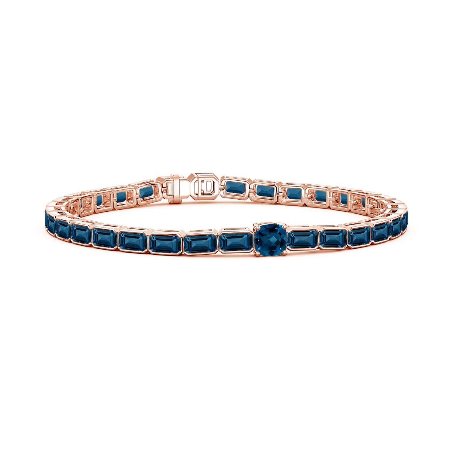 5mm AAAA Lee Harris x Angara Cushion London Blue Topaz Modern Art Deco Inspired Tennis Bracelet in Rose Gold