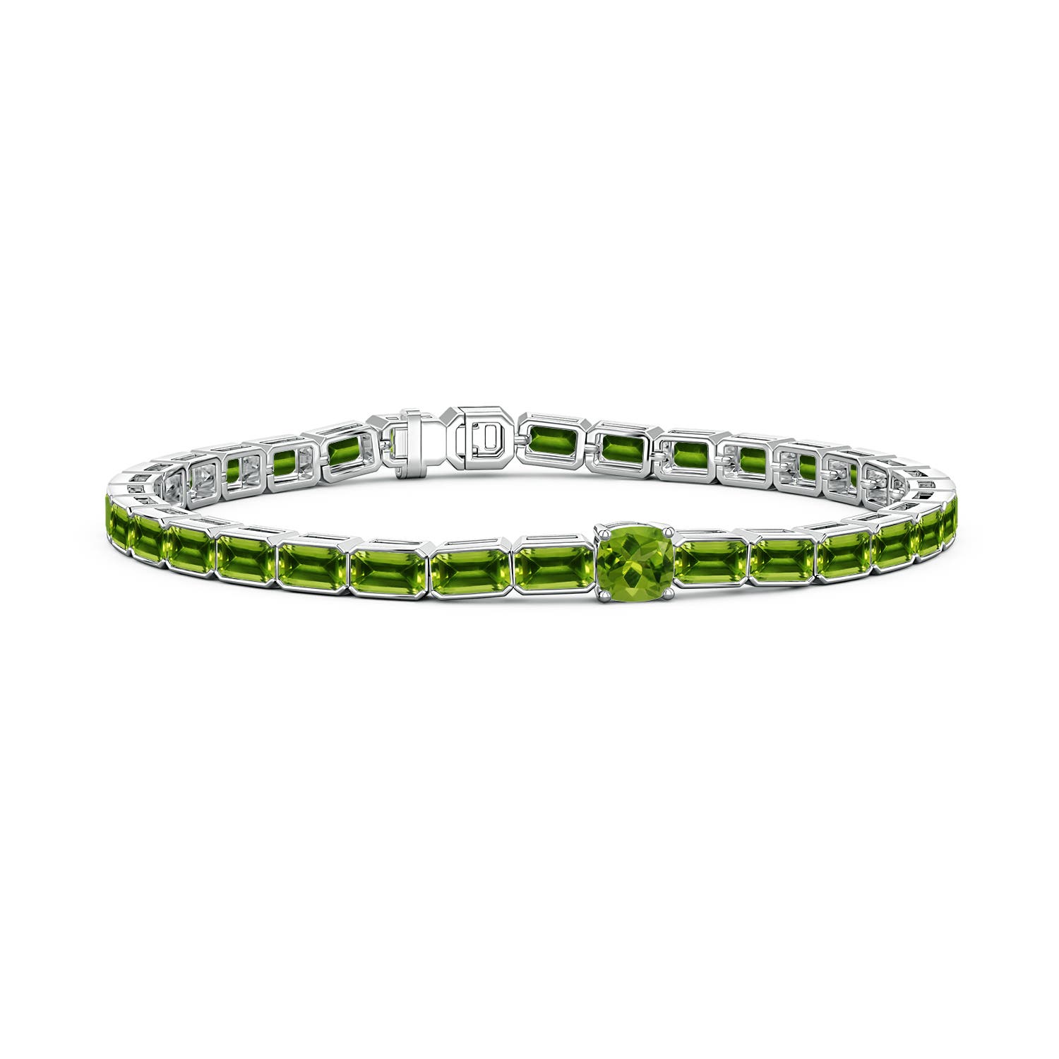 5mm AAAA Lee Harris x Angara Cushion Peridot Modern Art Deco Inspired Tennis Bracelet in P950 Platinum