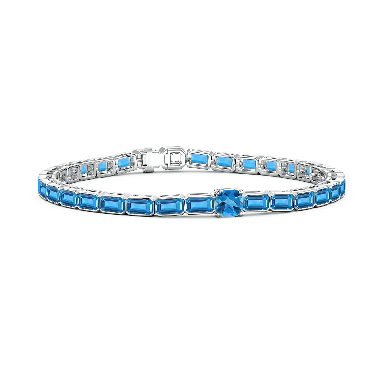 5mm AAAA Lee Harris x Angara Cushion Swiss Blue Topaz Modern Art Deco Inspired Tennis Bracelet in P950 Platinum
