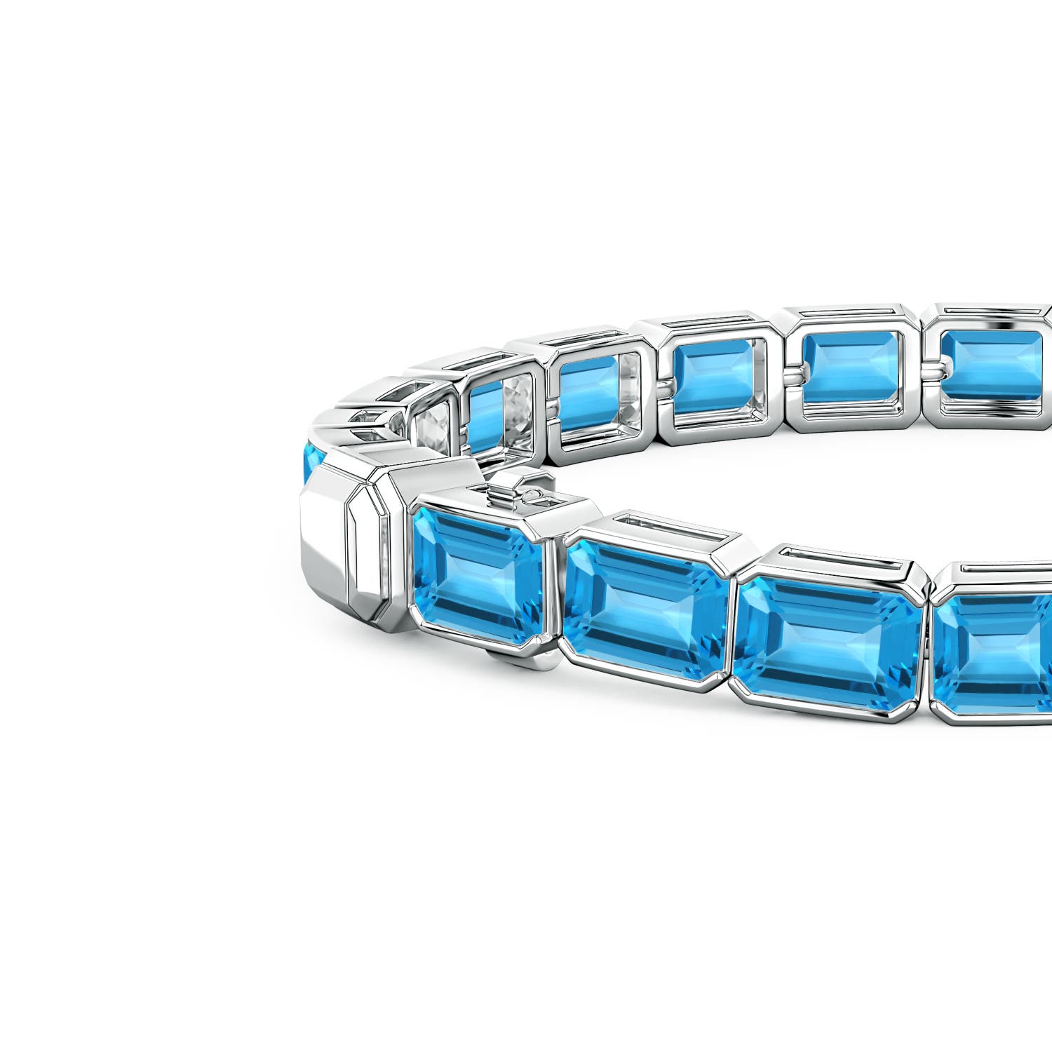 7mm AAA Lee Harris x Angara Cushion Swiss Blue Topaz Modern Art Deco Inspired Tennis Bracelet in White Gold - side 3