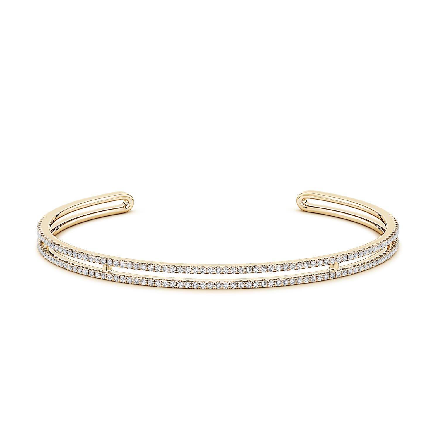 1.15mm HSI2 U-Pavé Set Diamond Parallel Row Flex Cuff Bracelet in 18K Yellow Gold