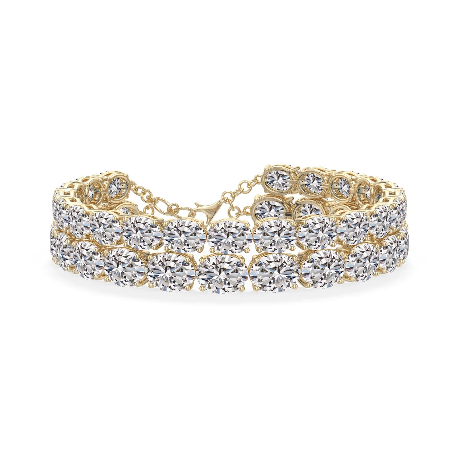 Angara 57.59 CTW Double-Row Oval Diamond Tennis Bracelet in 14K Yellow Gold