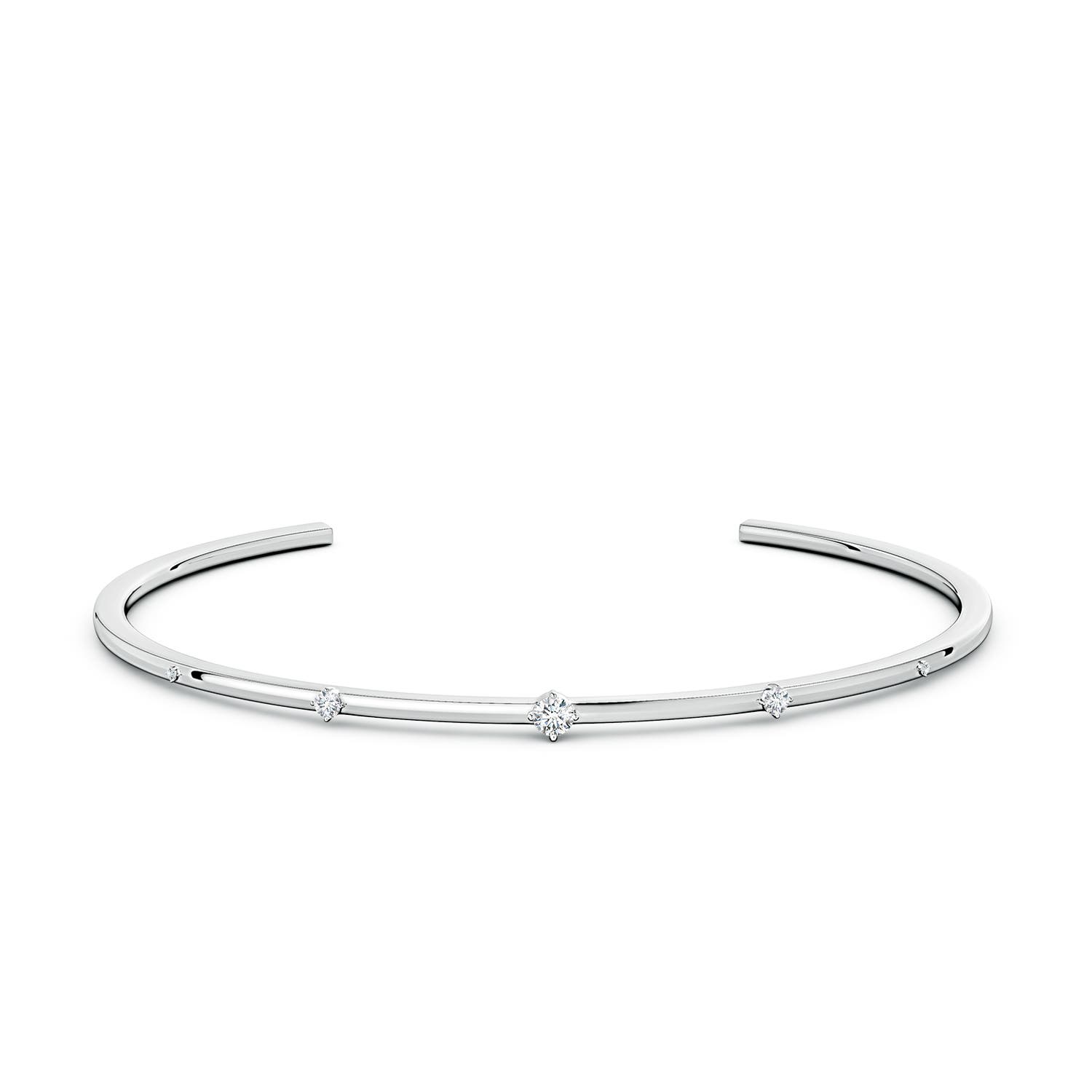 3mm GVS2 Five-Stone Round Diamond Station Cuff Bracelet in White Gold